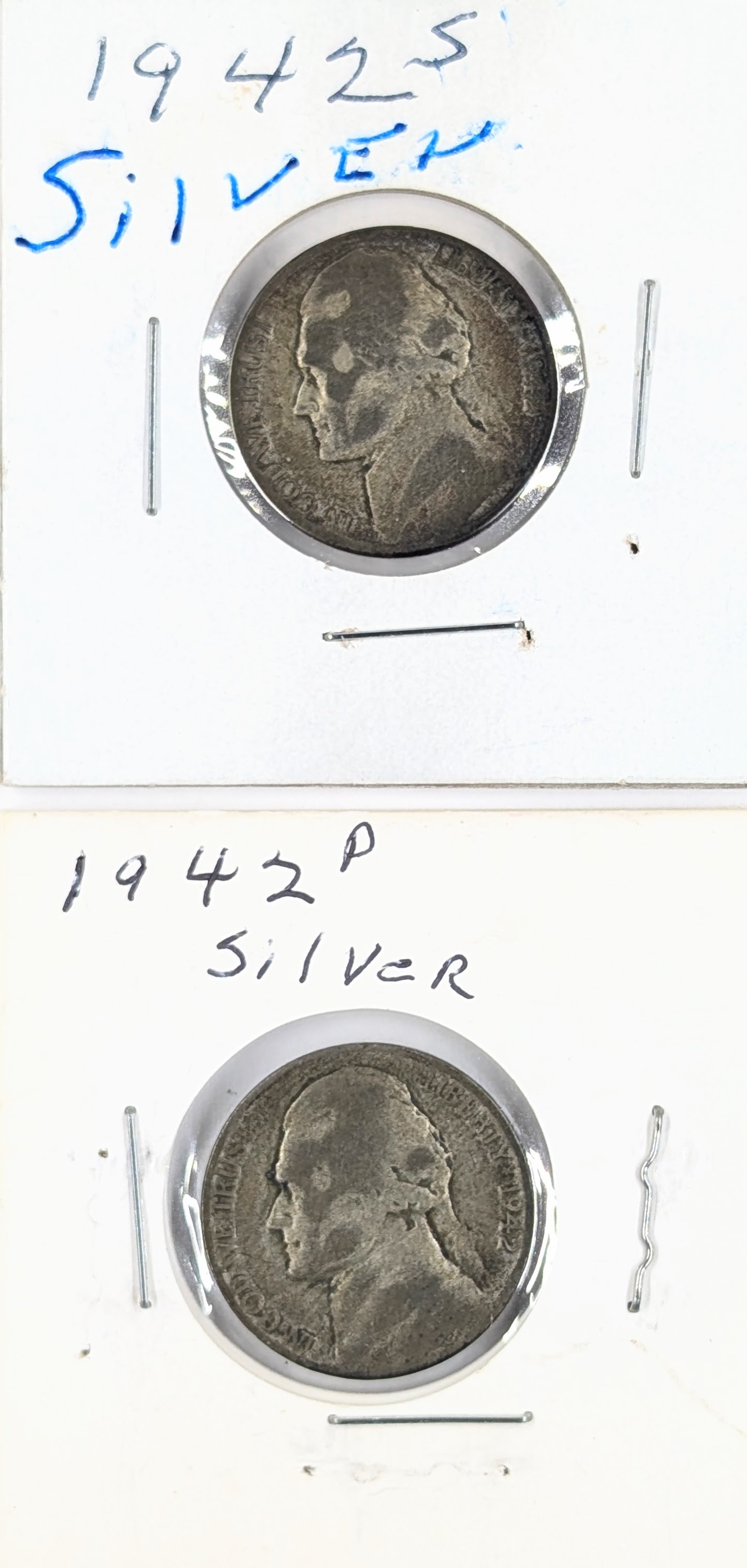 Lot of 2 Silver War Nickels - 1942 P/S: 35% Silver