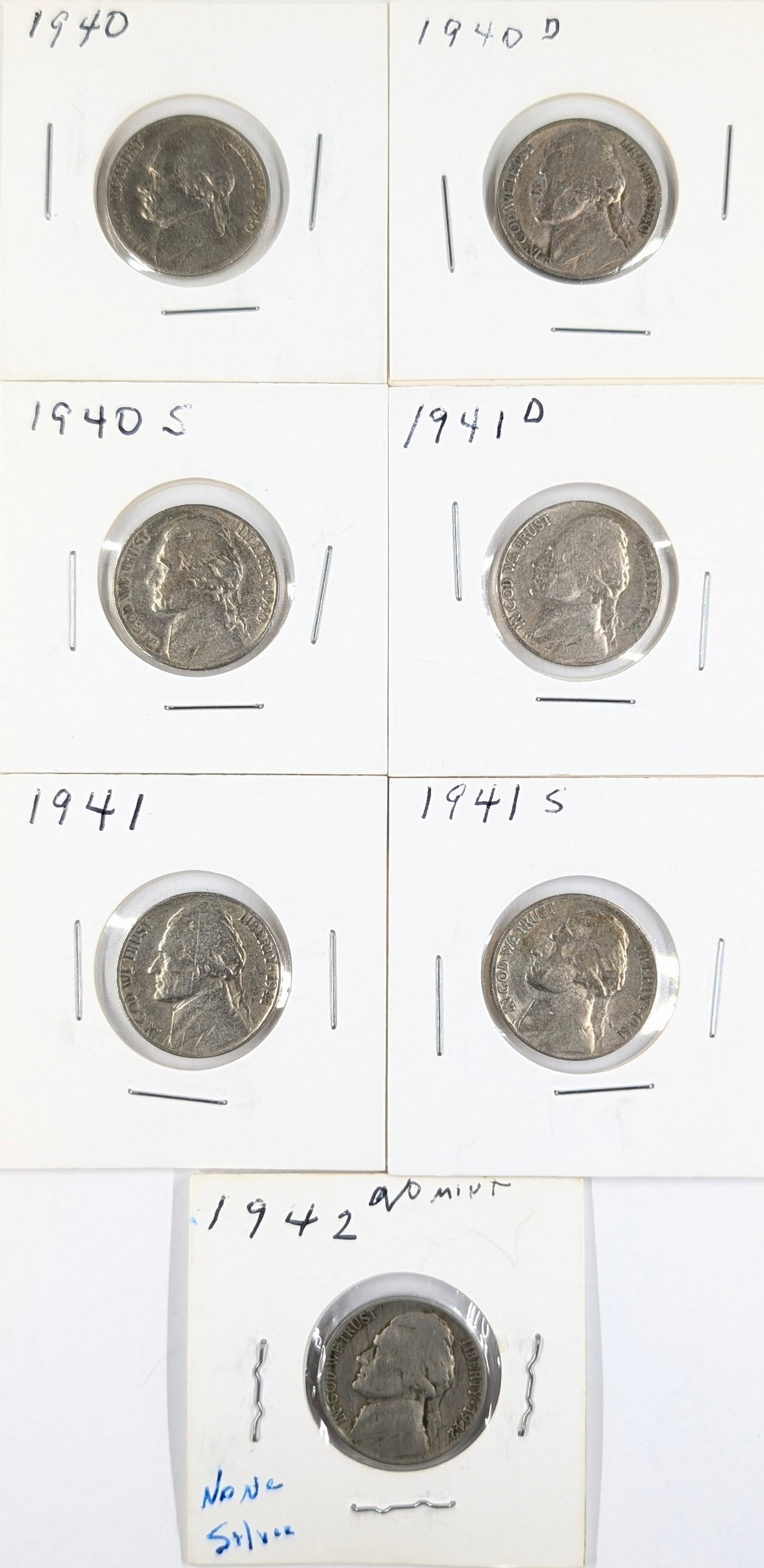 Lot of 7 Jefferson Nickels - 1940-1942 (1 of 2)
