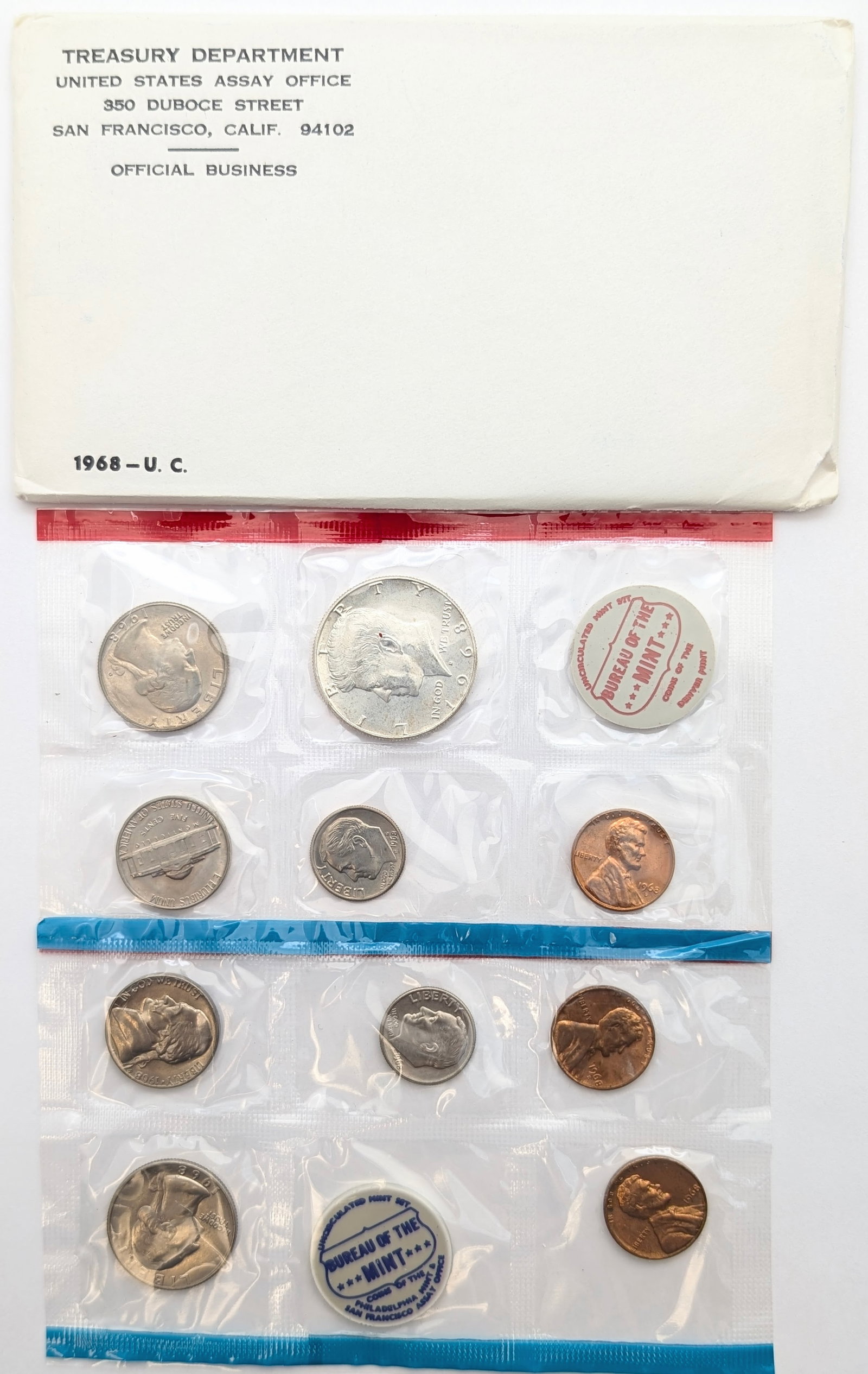 1968 US Mint Uncirculated Coin Set w/ Silver JFK Half: 40% Silver