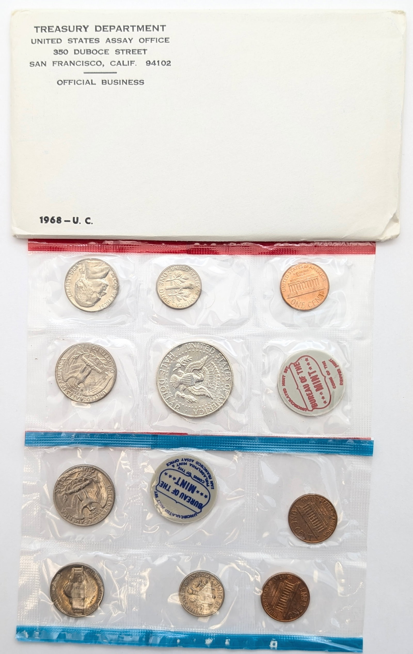 1968 US Mint Uncirculated Coin Set w/ Silver JFK Half - 2