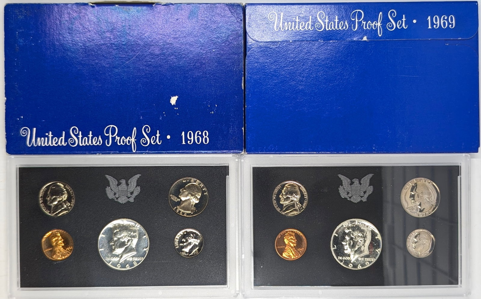 Lot of 2 US Mint Proof Set w/ Silver JFK Halves - 1968, 1969: 40% Silver