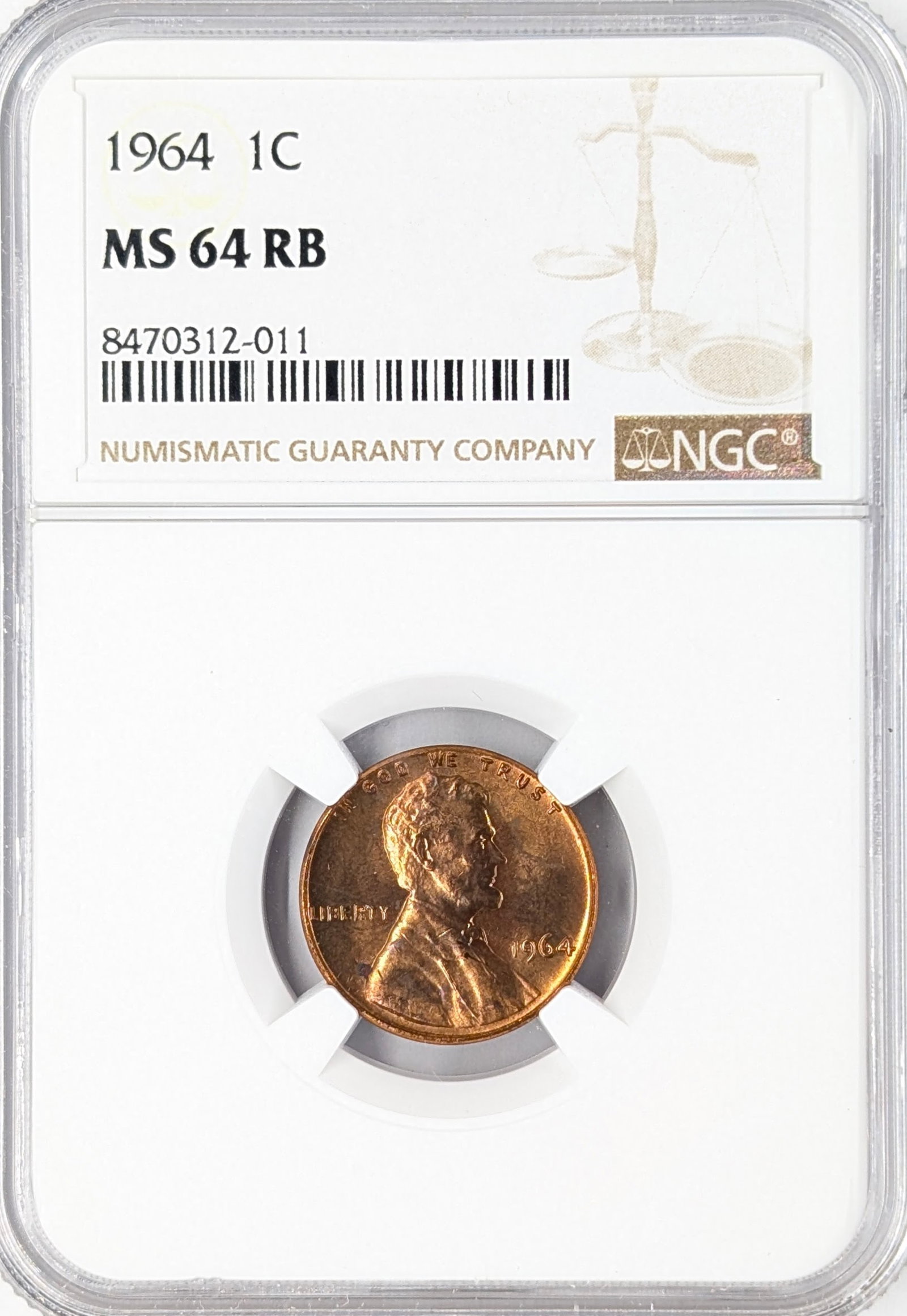 NGC 1964 MS64 RB Lincoln Cent: Coin