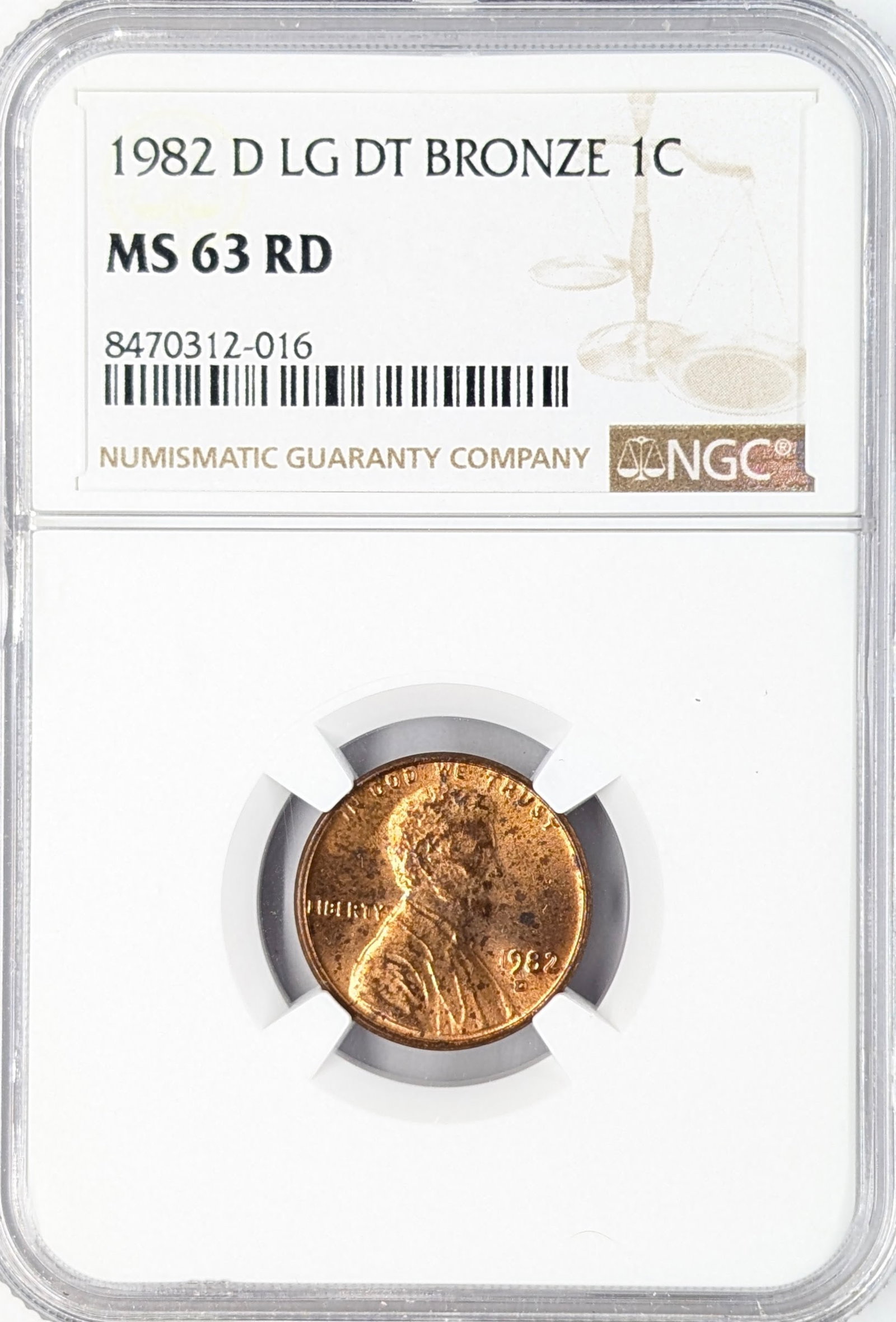 NGC 1982-D MS63 RD Lincoln Cent: Coin