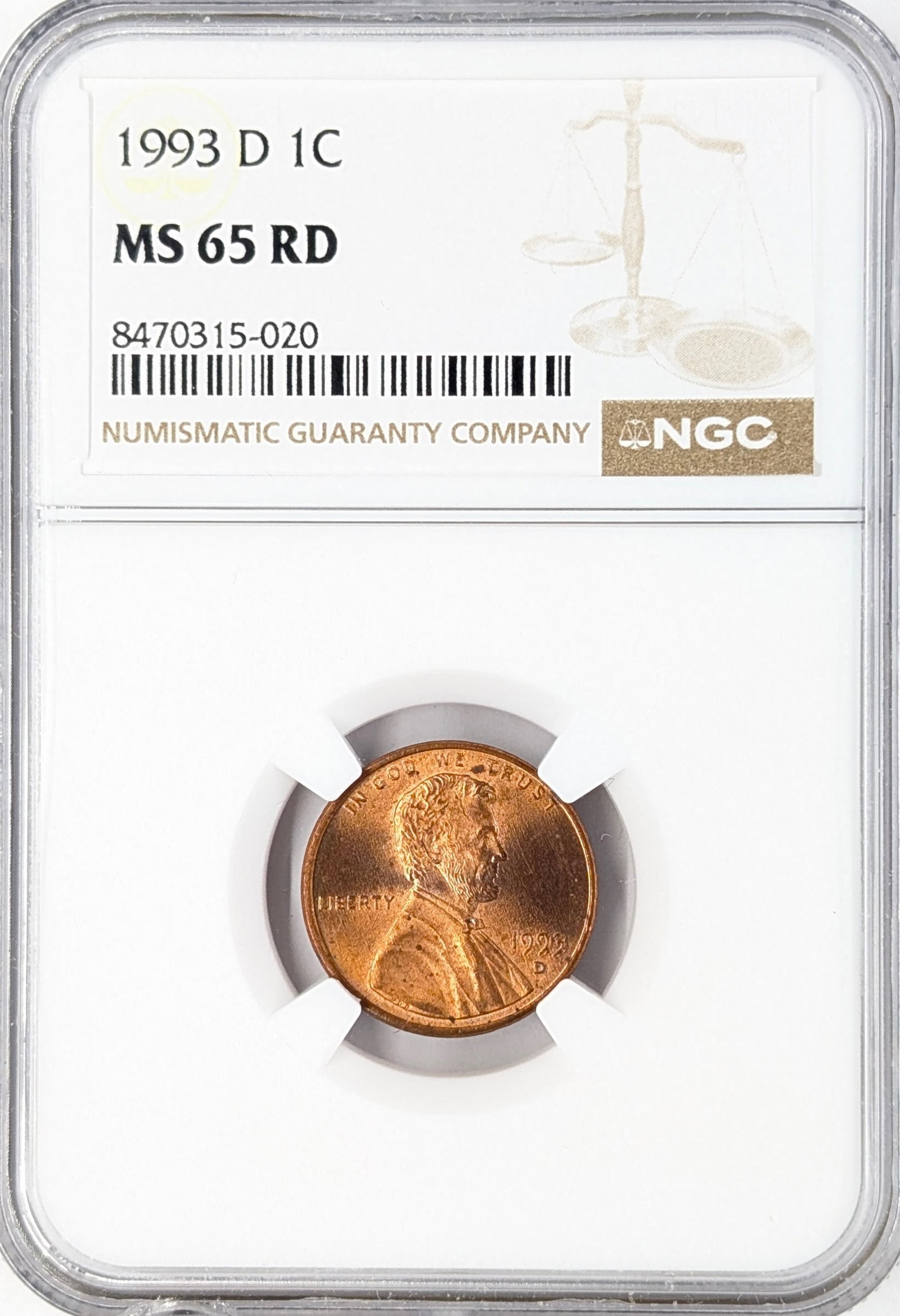 NGC 1993-D MS65 RD Lincoln Cent: Coin