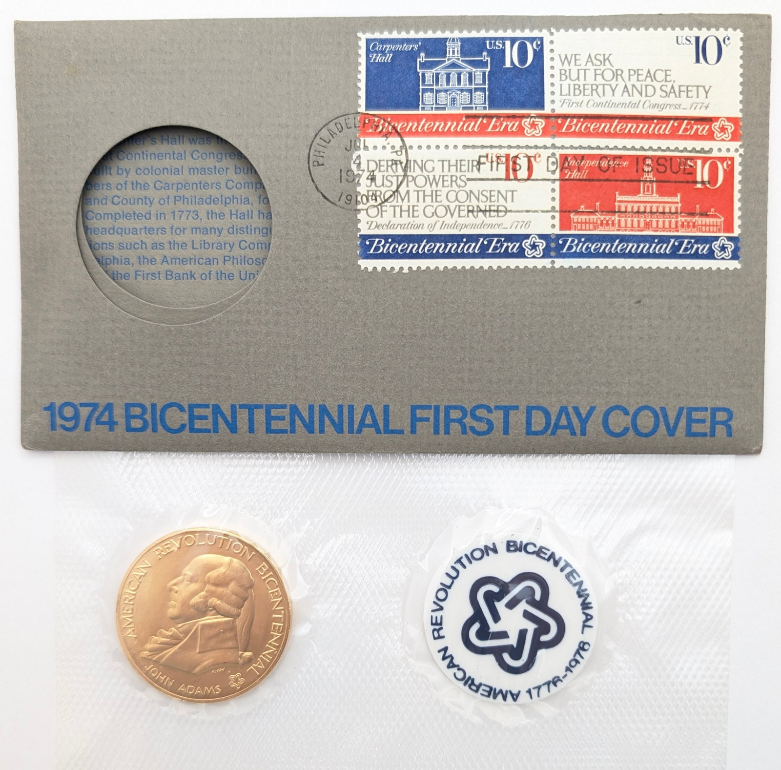 1974 American Revolution Bicentennial Commemorative Medal & Stamp: Medal