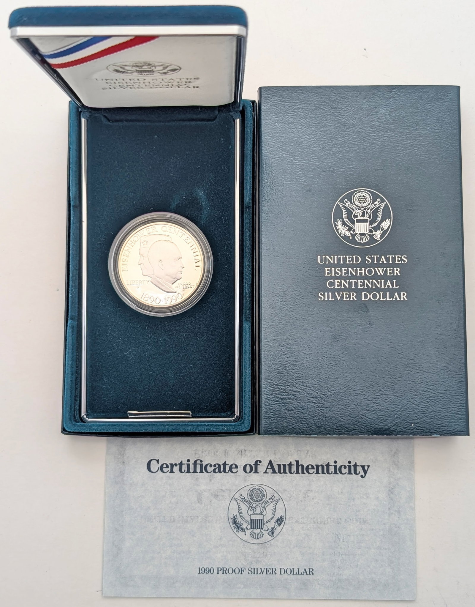 1990 Eisenhower Centennial Silver Proof Dollar w/ COA: Silver