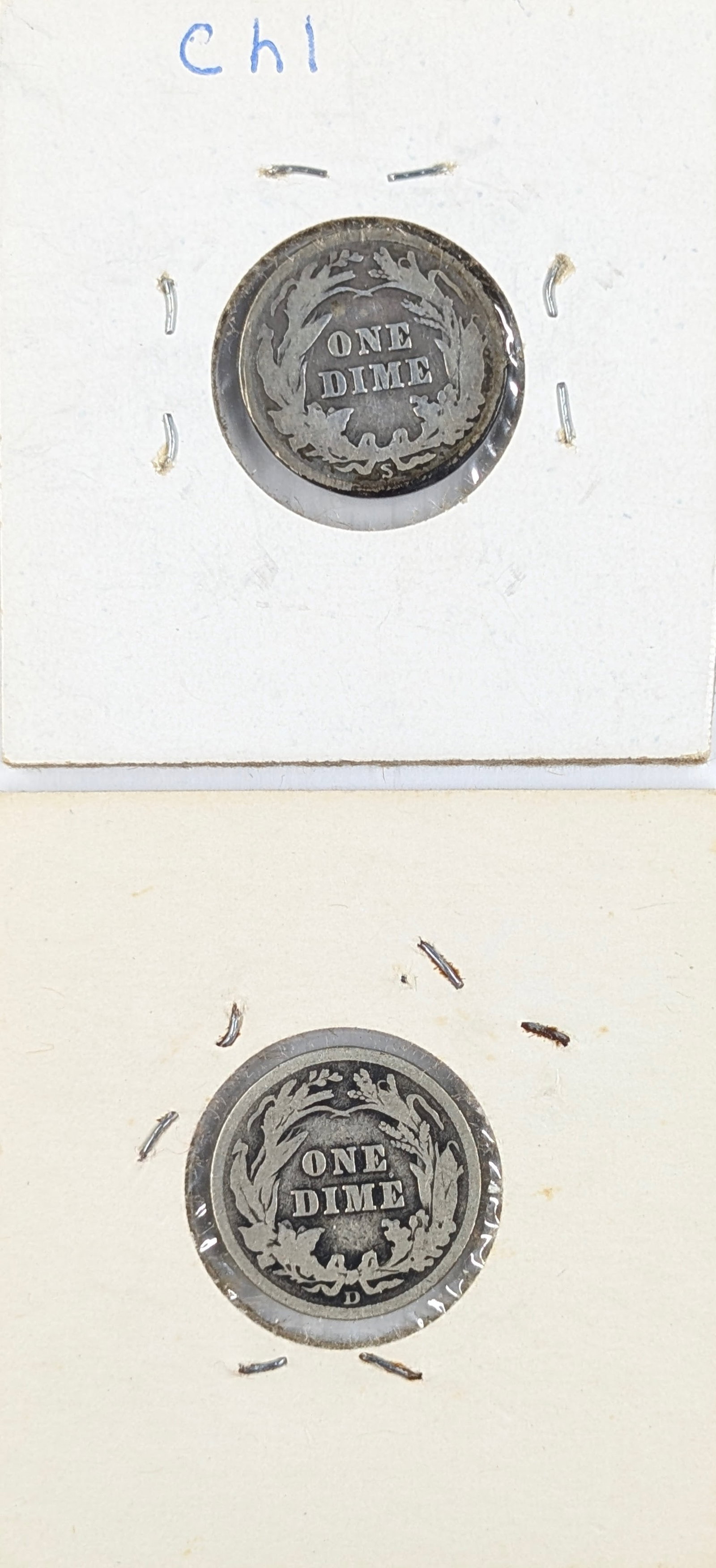 Lot of 2 Silver Barber Dimes - 1912 D/S - 2