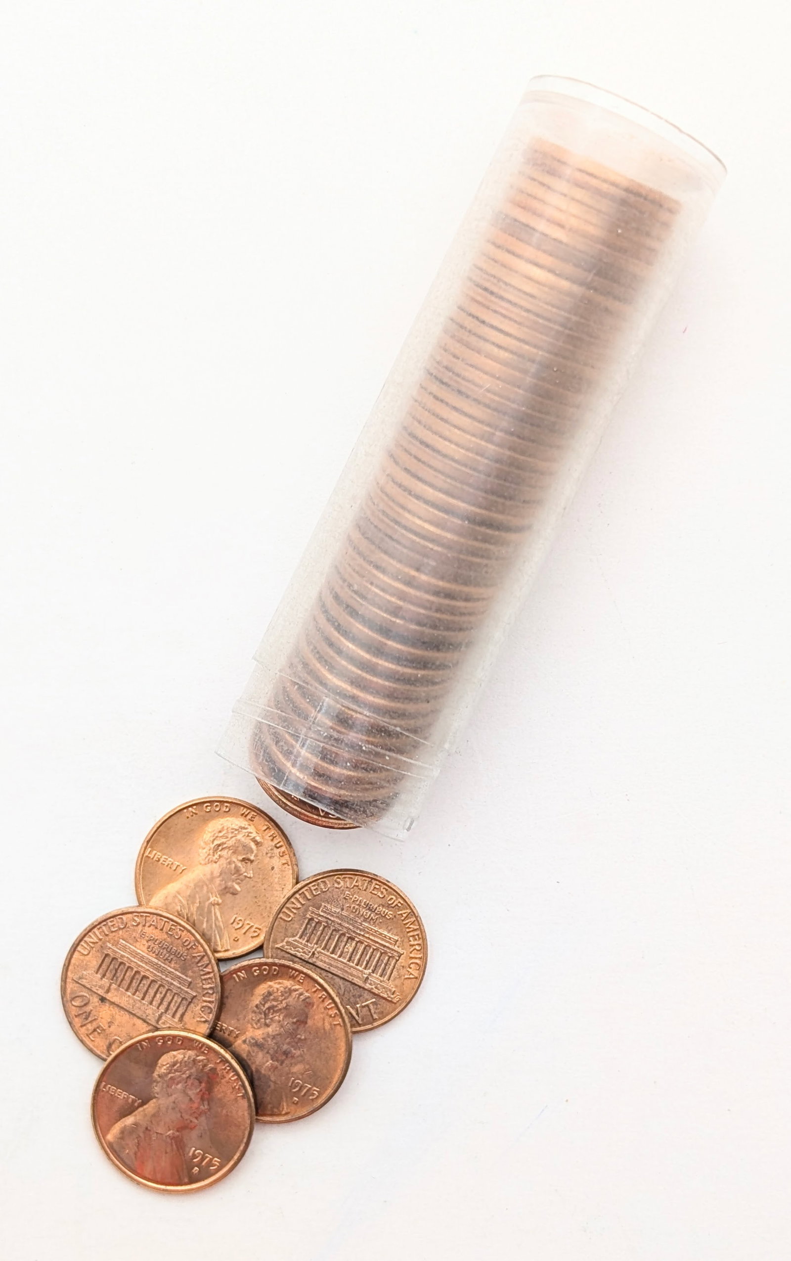 Tube of 50 BU 1975-D Lincoln Cents: Coin