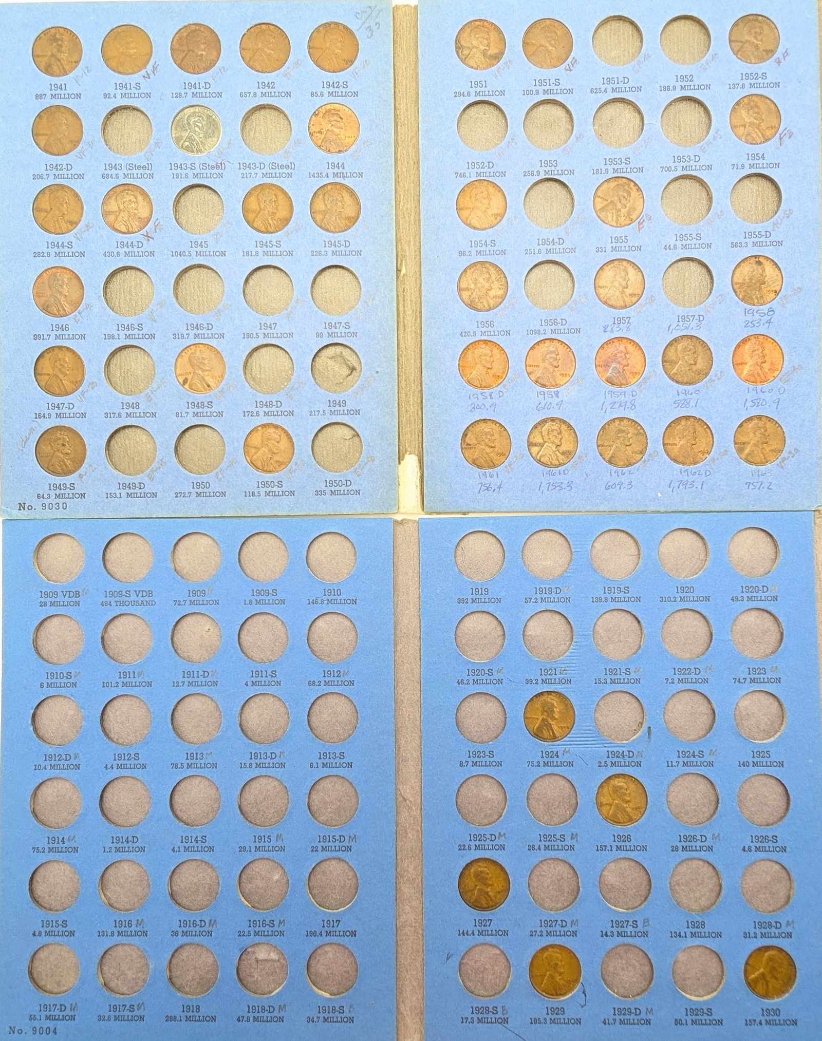Lot of 2 Whitman Lincoln Cent Books 1909-1974 w/ Total of 70 Cents - 2