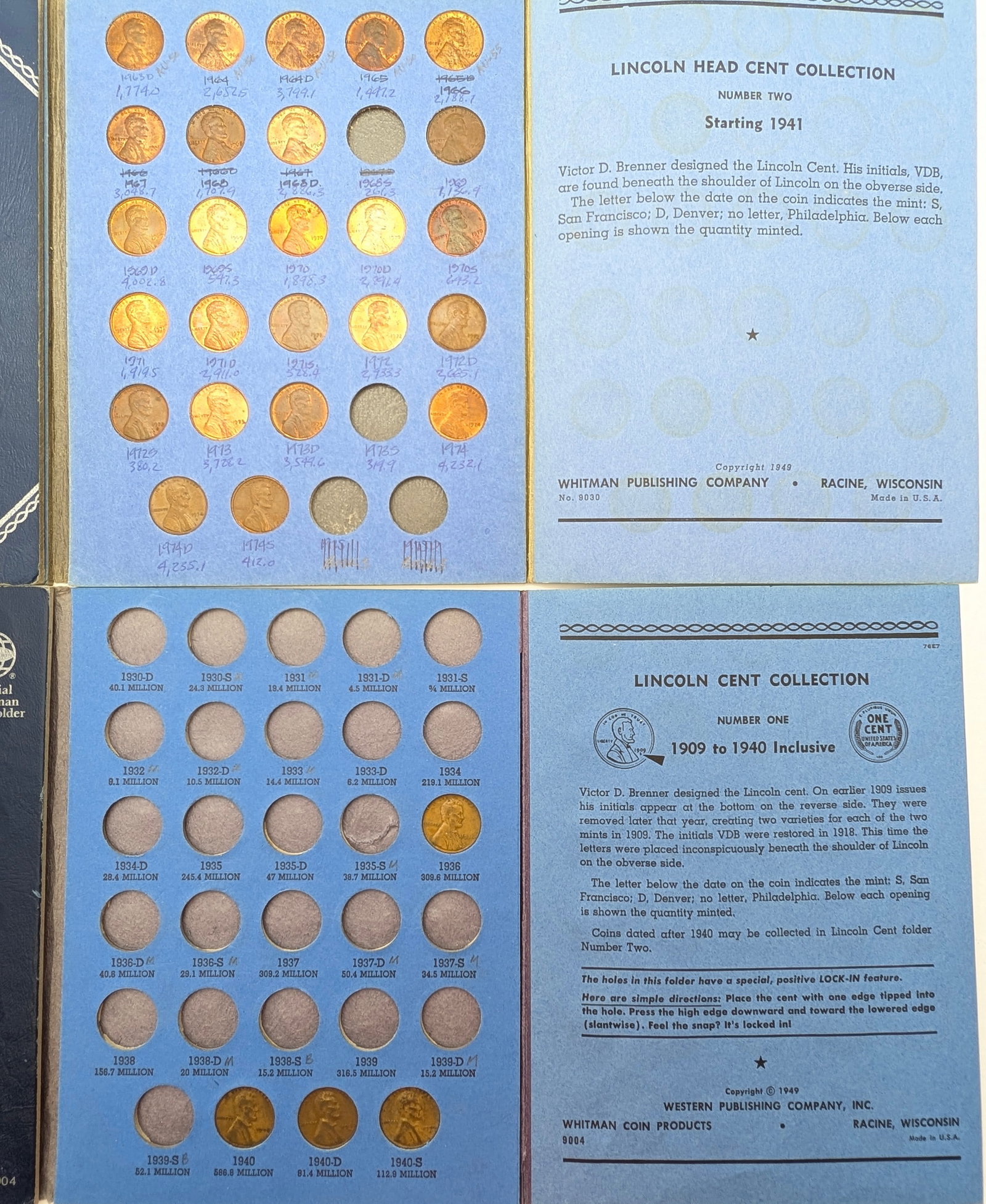 Lot of 2 Whitman Lincoln Cent Books 1909-1974 w/ Total of 70 Cents - 3