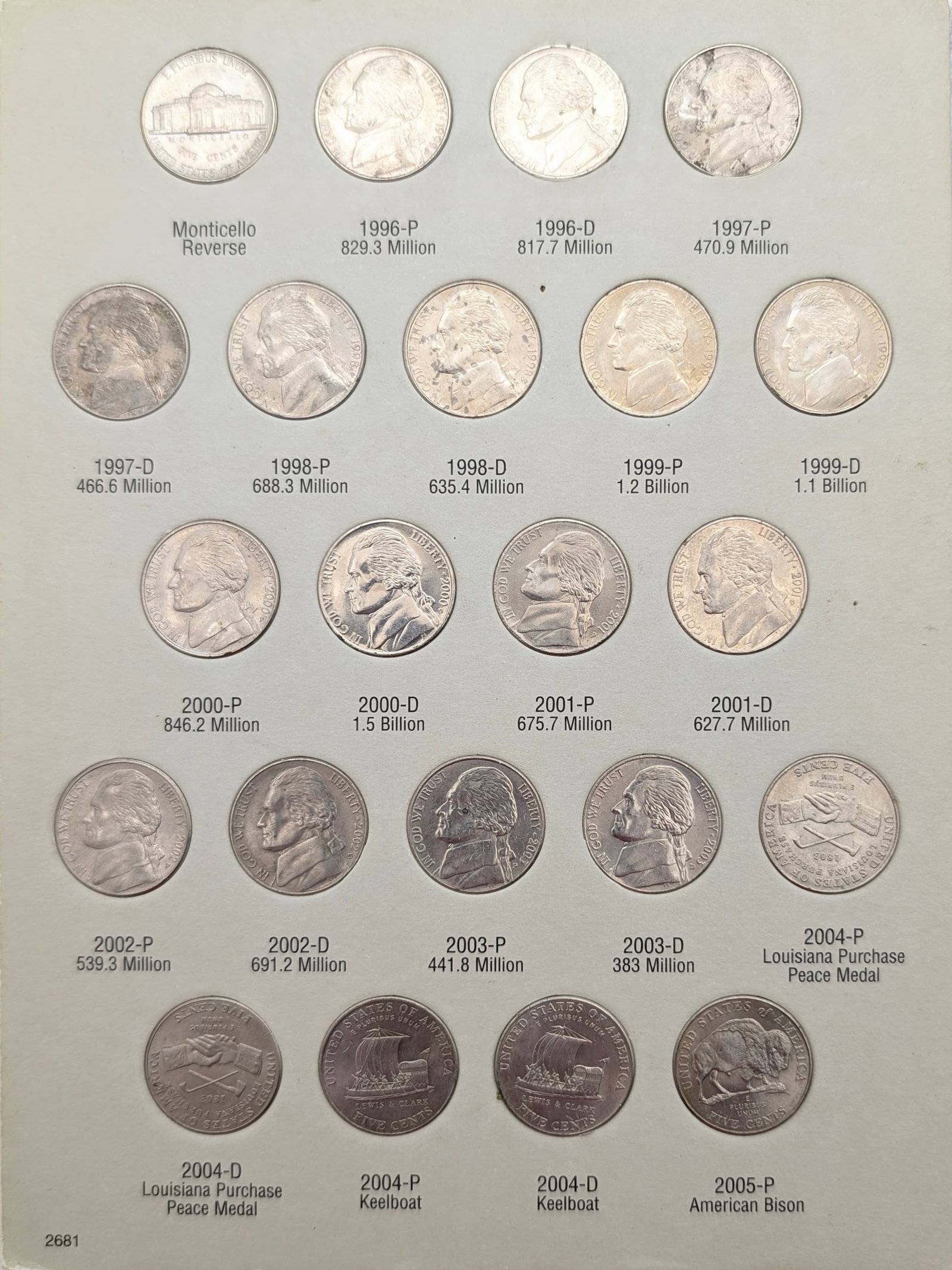 Jefferson Nickel 1996-2023 Book w/ 60 Nickels - 2