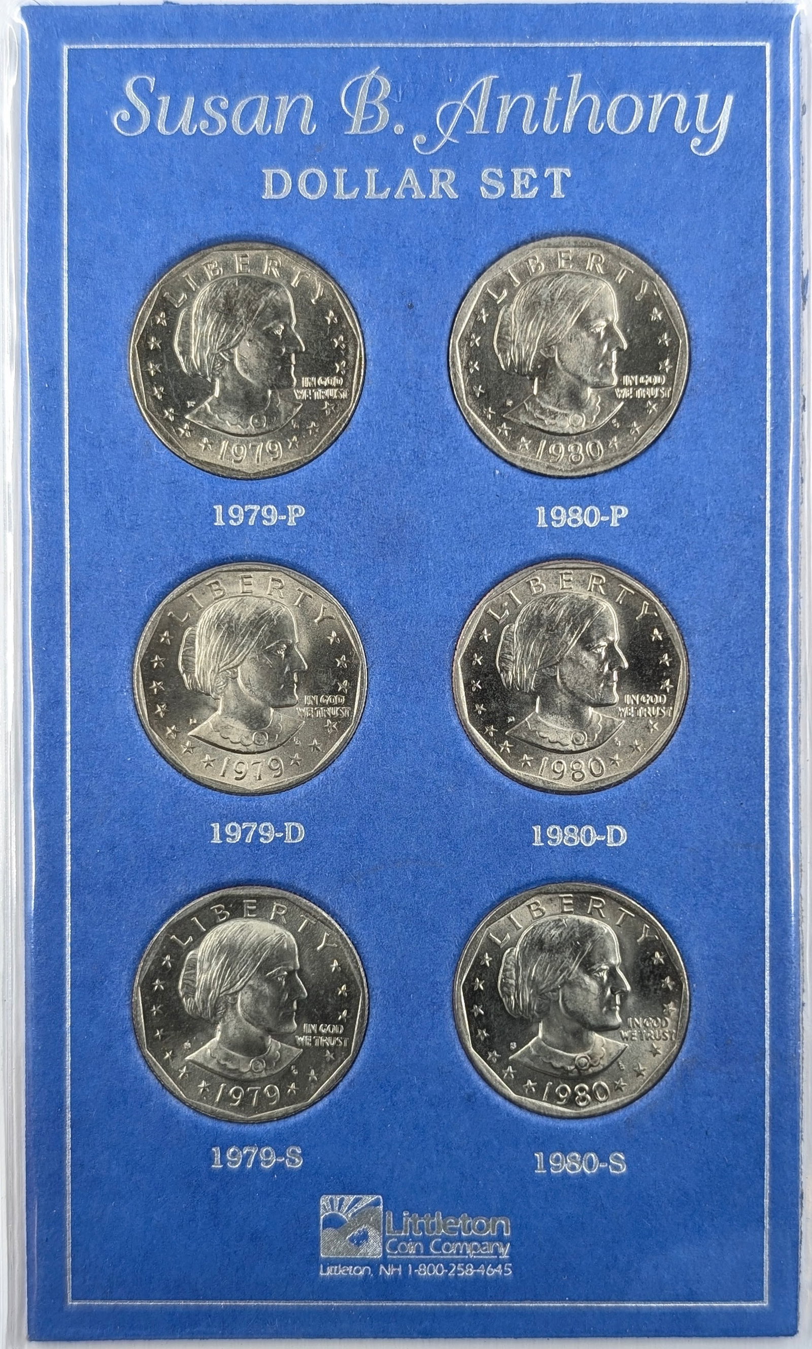 Littleton Susan B. Anthony Dollar Set w/ 1979 P/D/S & 1980 P/D/S: Coin