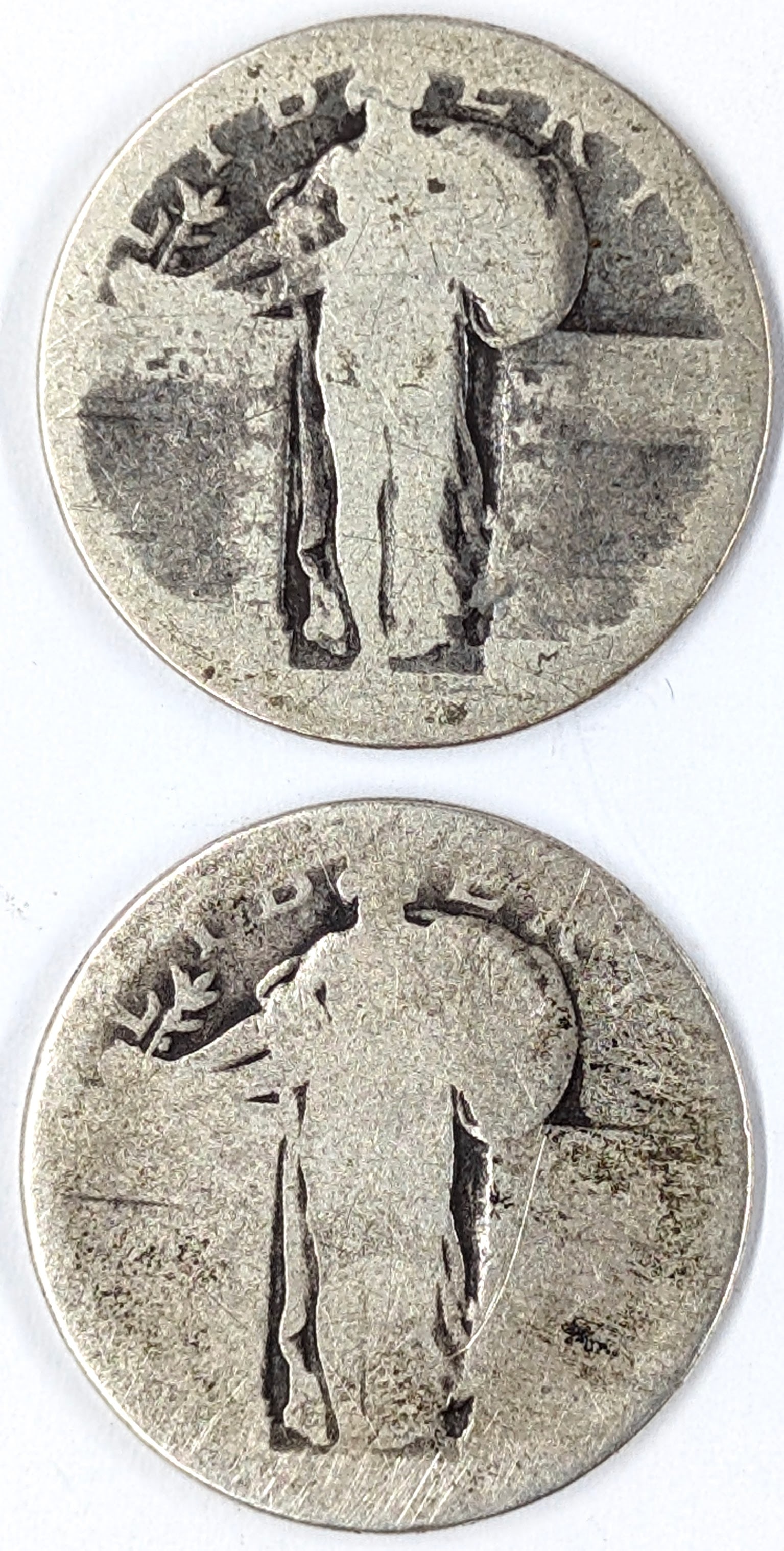 Lot of 2 Silver Standing Liberty Quarters - No Dates: Silver