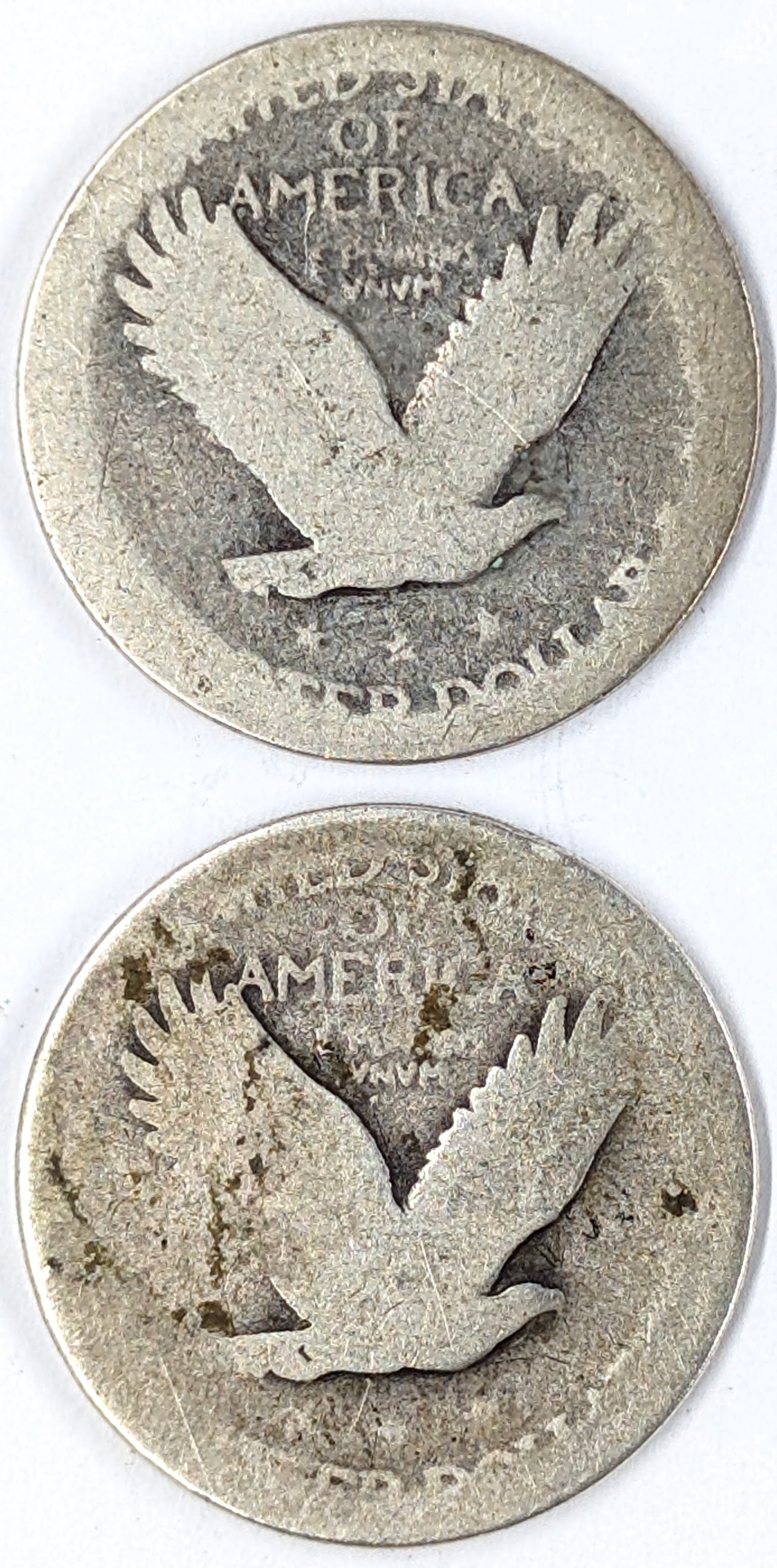 Lot of 2 Silver Standing Liberty Quarters - No Dates - 2
