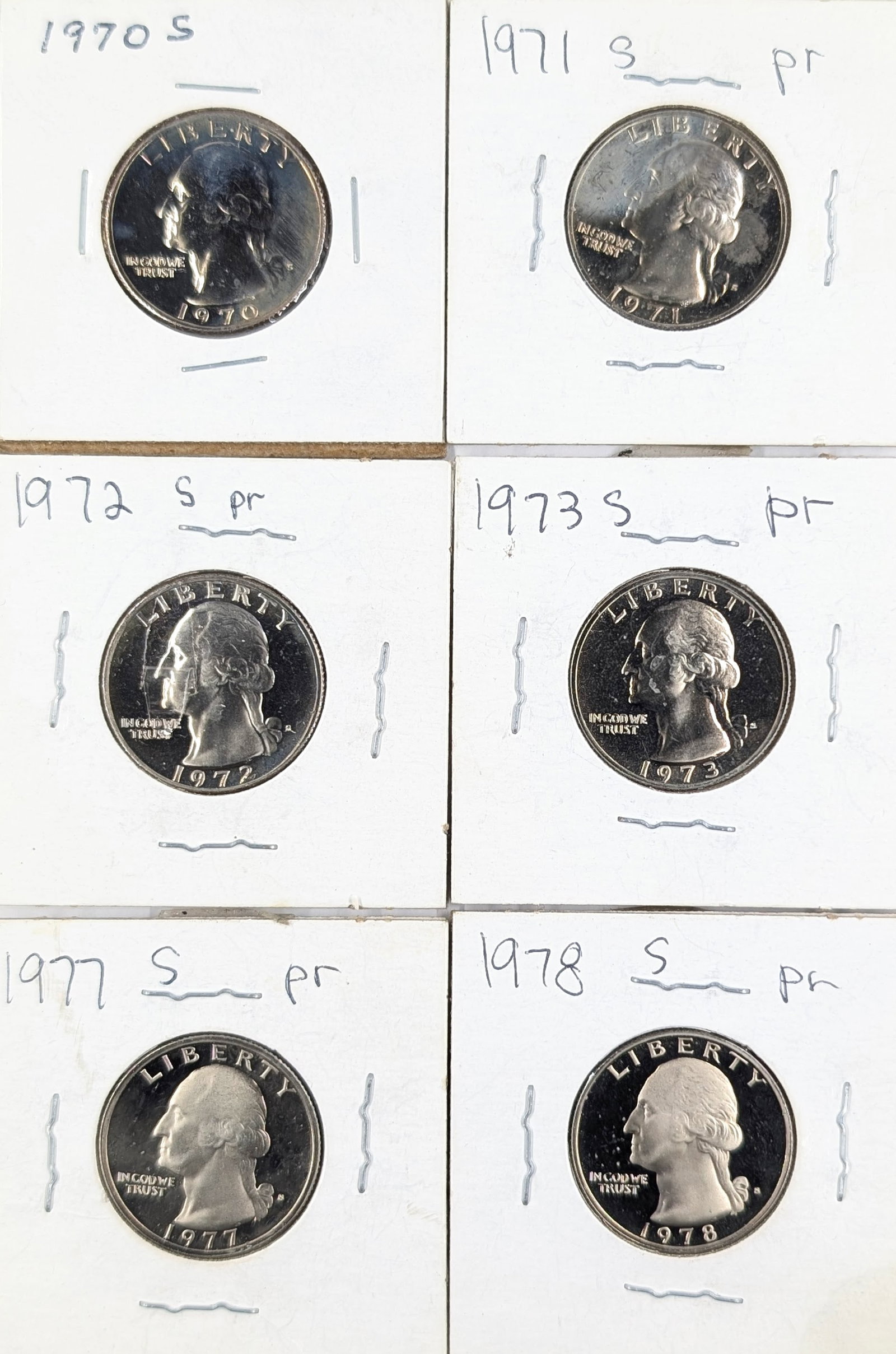 Lot of 6 Proof Washington Quarters - 1970-1978 (1 of 2)