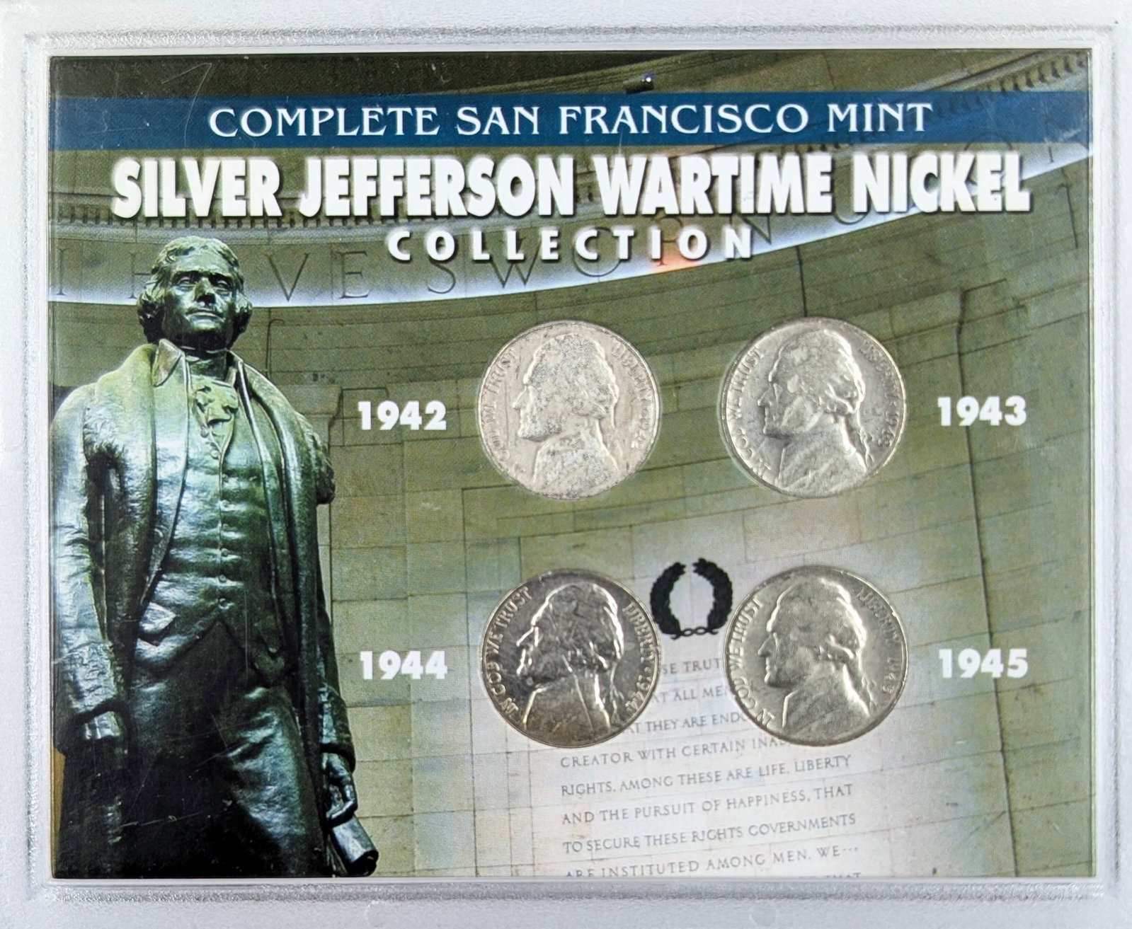 Complete 1942-1945 San Francisco Mint Silver Jefferson Wartime 4-Nickel Collection: 35% Silver