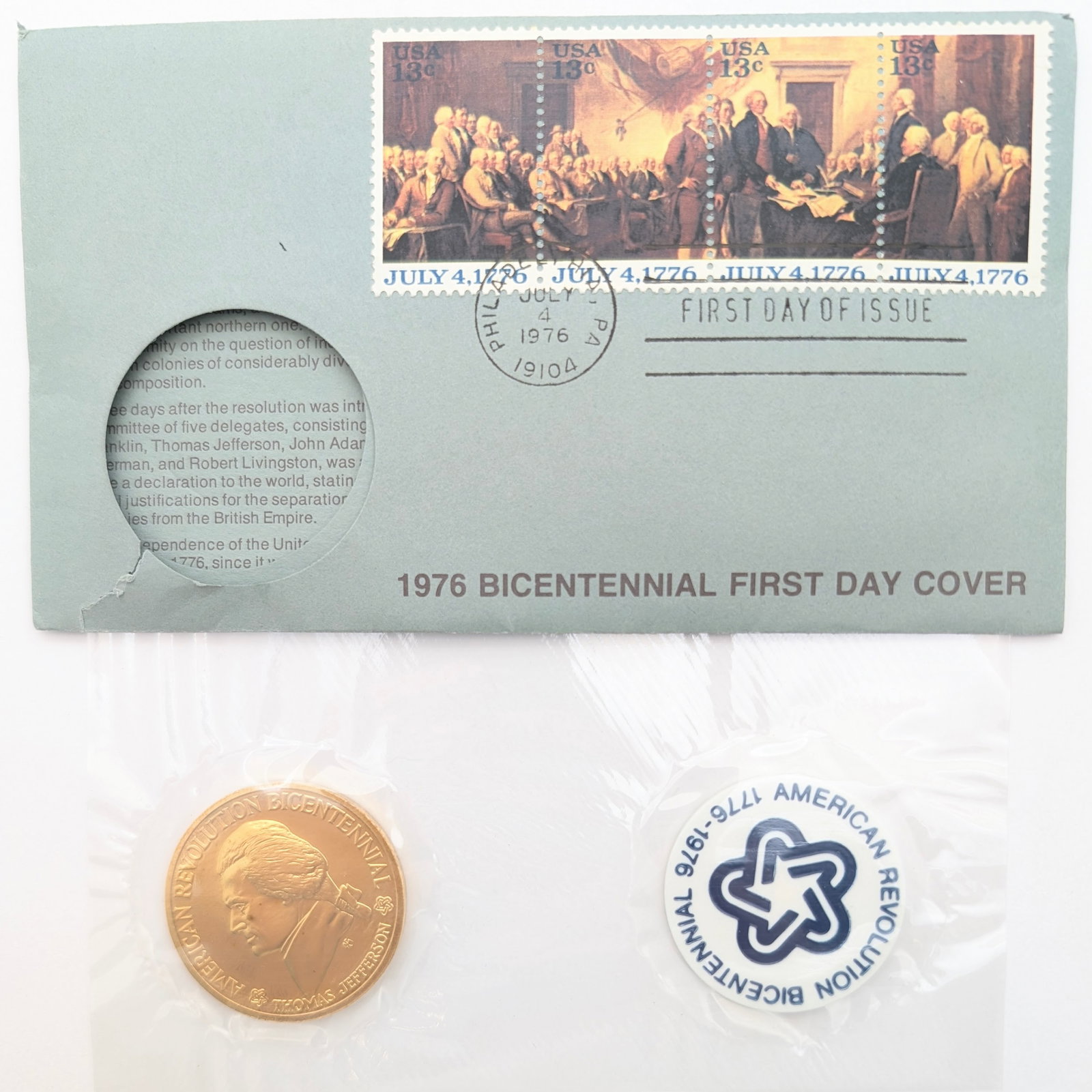1976 American Revolution Bicentennial Commemorative Medal & Stamp: Medal