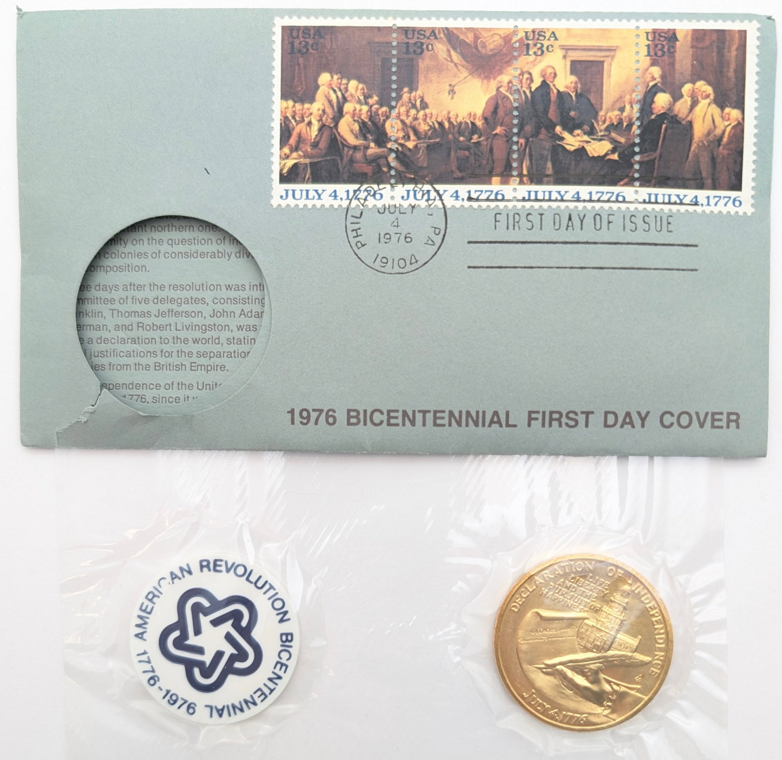 1976 American Revolution Bicentennial Commemorative Medal & Stamp - 2