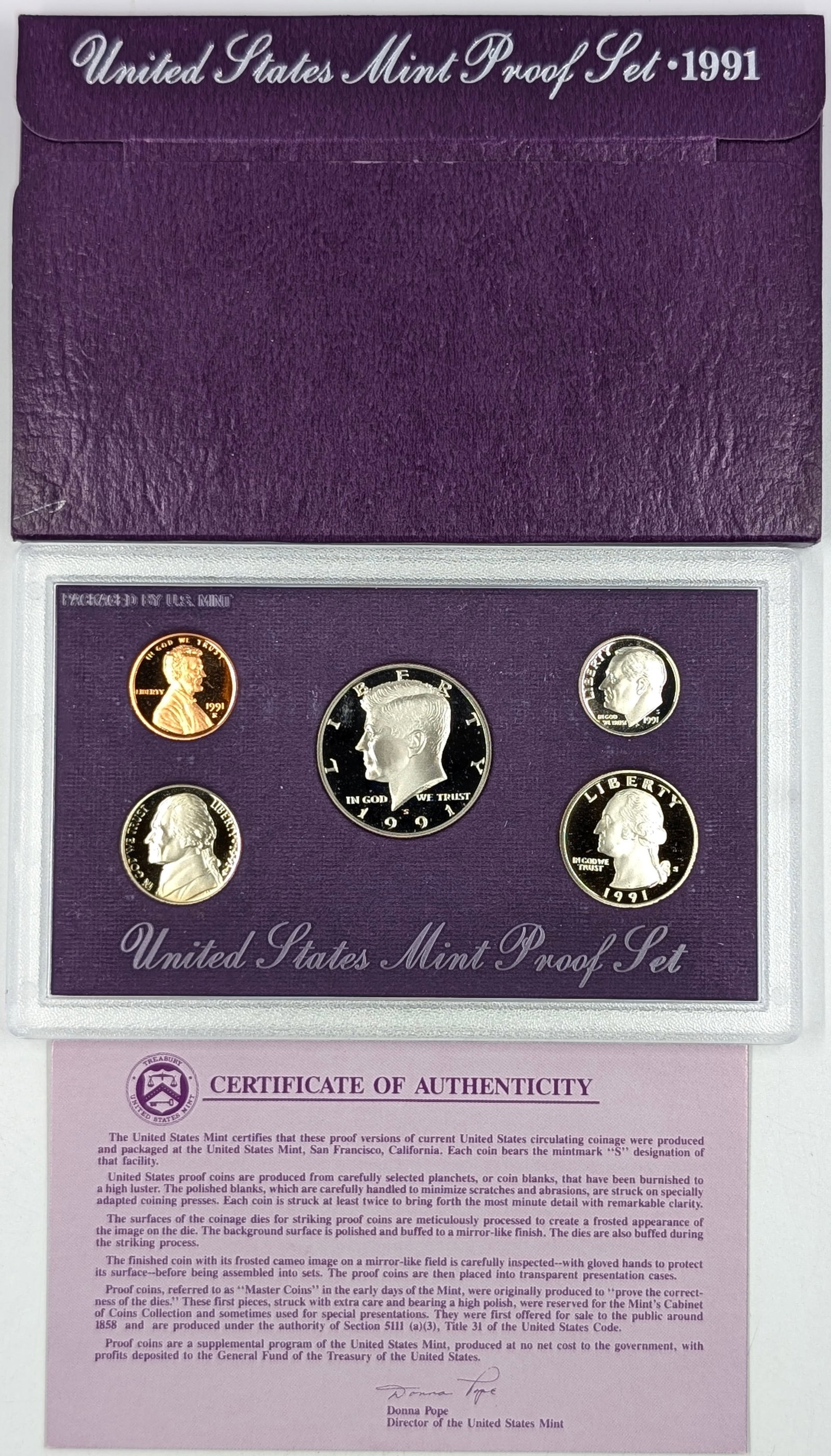 1991 US Mint Proof Set w/ COA: Coin
