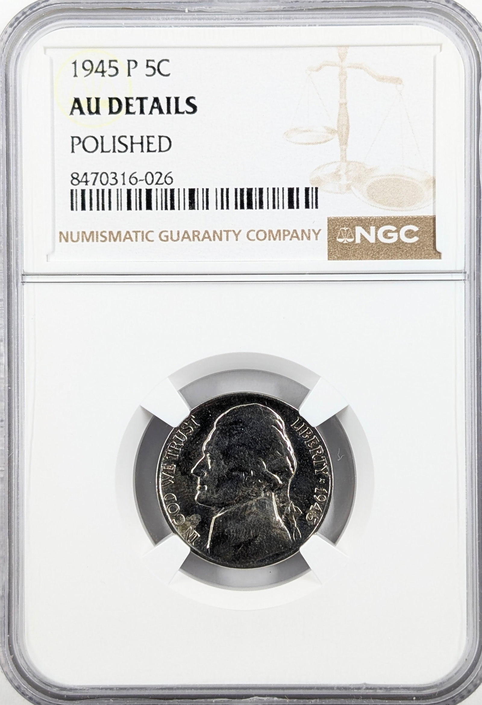 NGC 1945-P AU Jefferson Nickel: Details