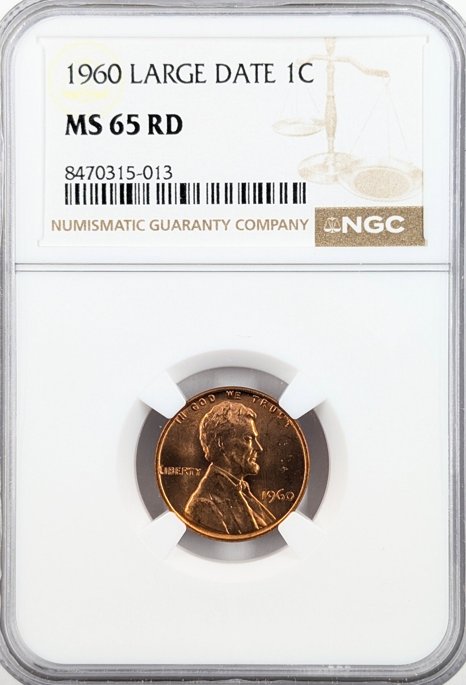 NGC 1960 MS65 RD Lincoln Cent - Large Date: Coin