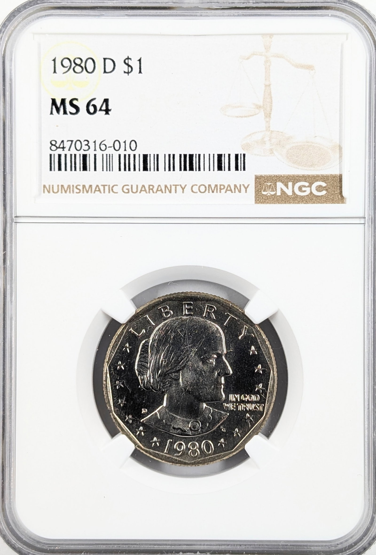 NGC 1980-D MS64 Susan B. Anthony Dollar: Coin