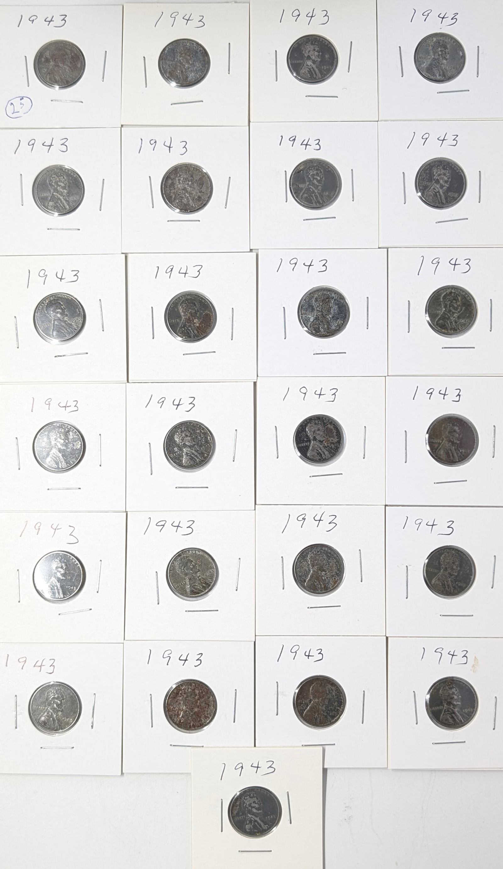 Lot of 25 - 1943 Steel Lincoln Cents: Coin