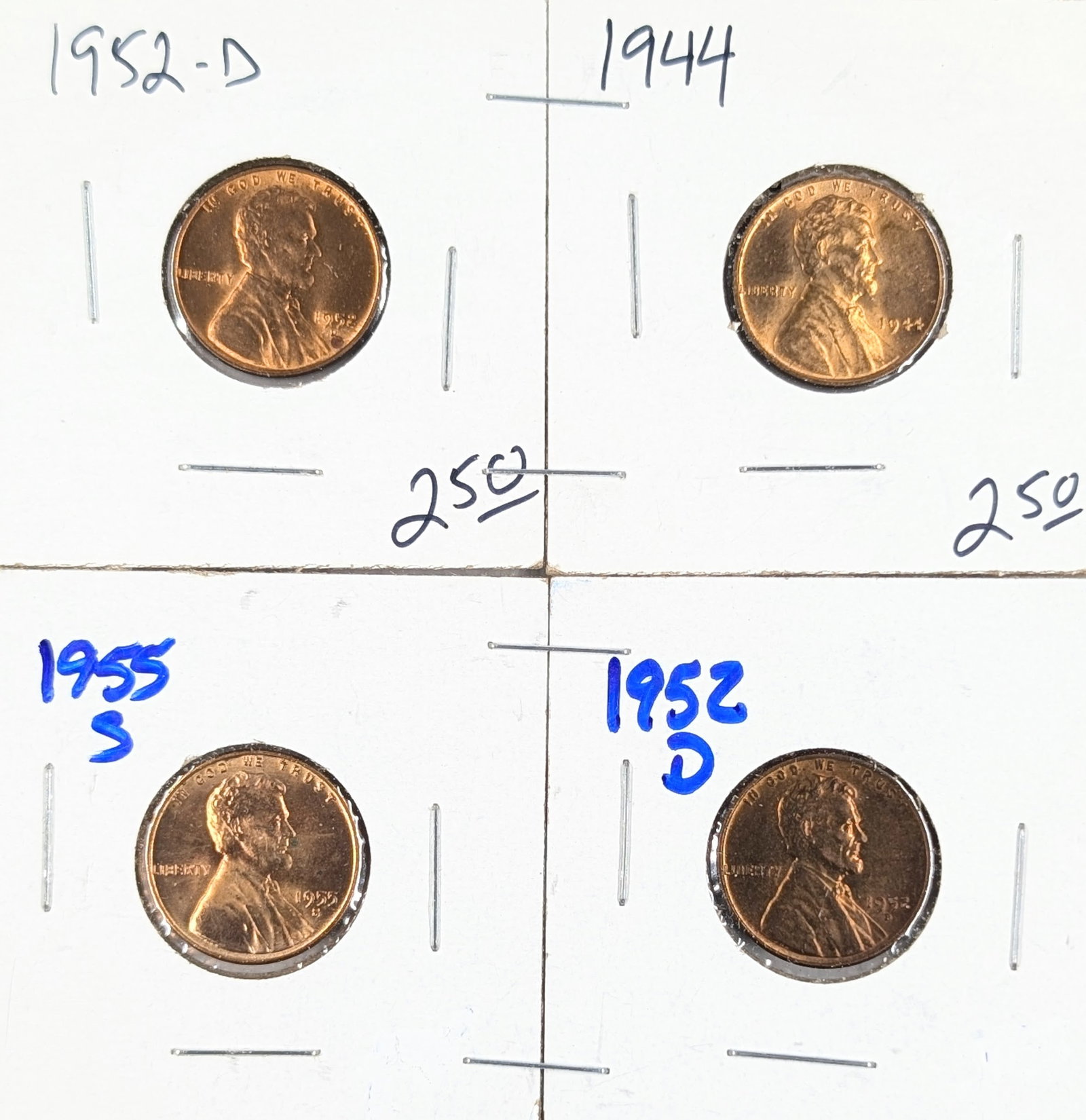 Lot of 4 Wheat Cents - 1944-1955 - Mostly Uncirculated: Coin