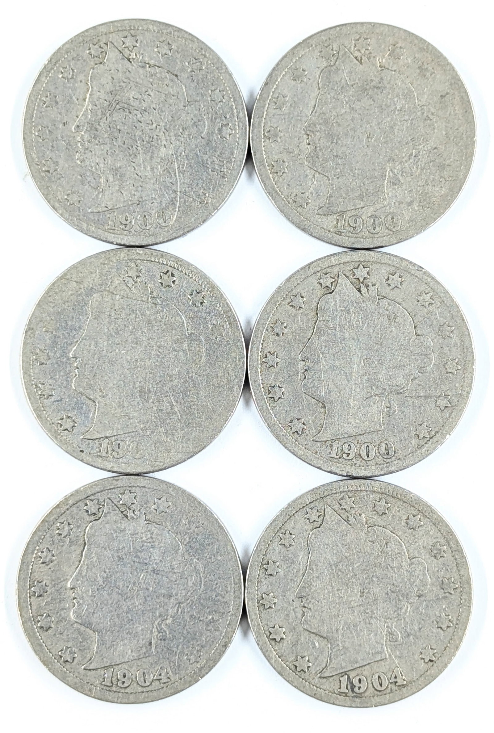 Lot of 6 Liberty V Nickels - 1900-1904 (1 of 2)