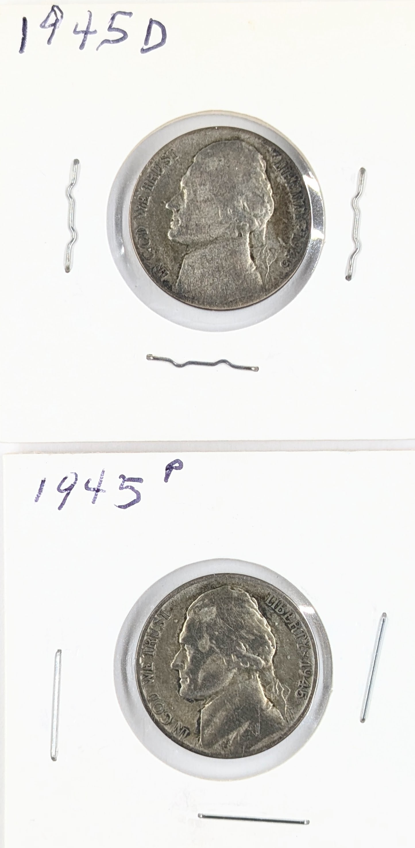 Lot of 2 Silver War Nickels - 1945 P/D: 35% Silver