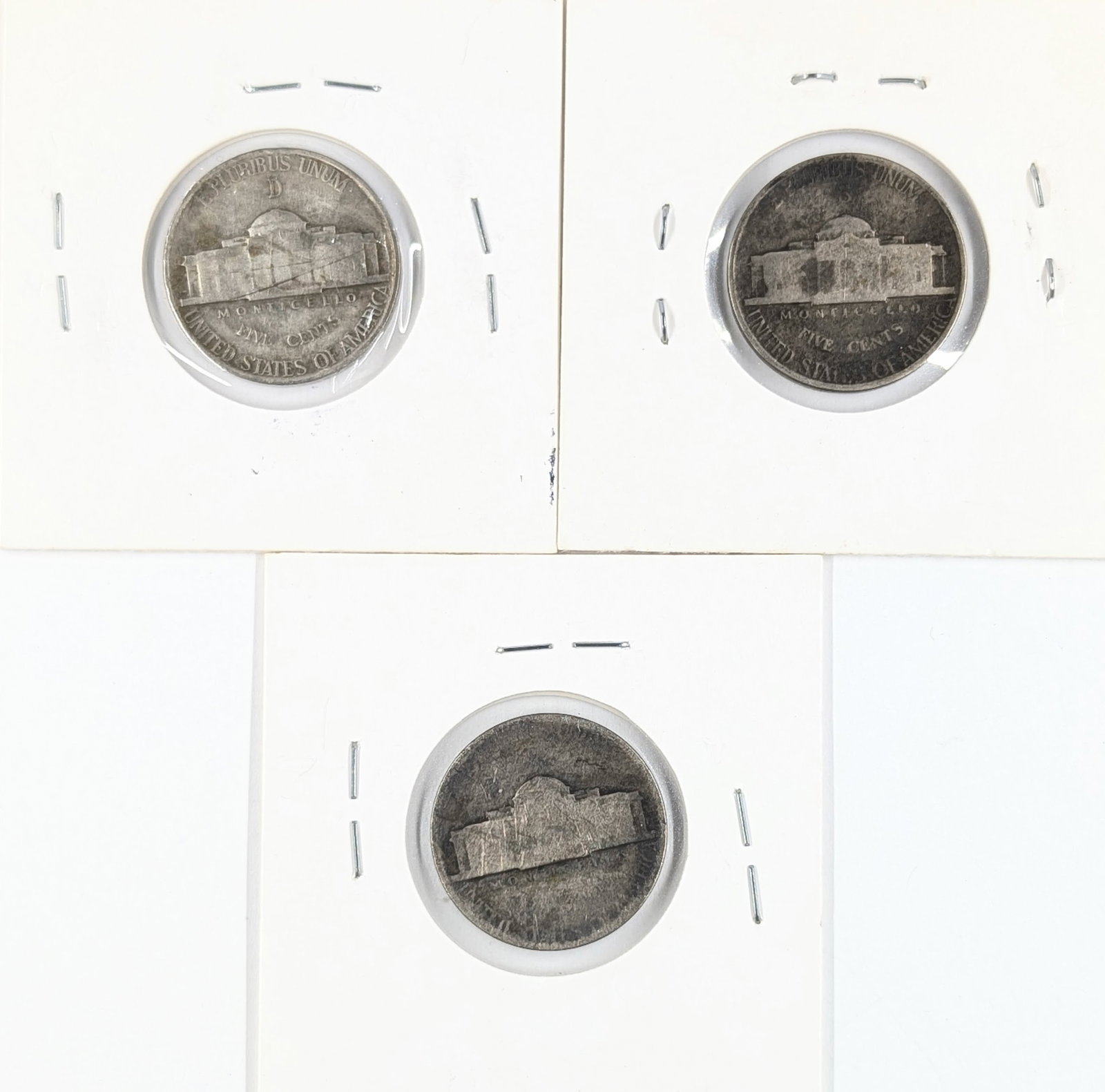 Lot of 3 Silver War Nickels - 1944 P/D/S - 2