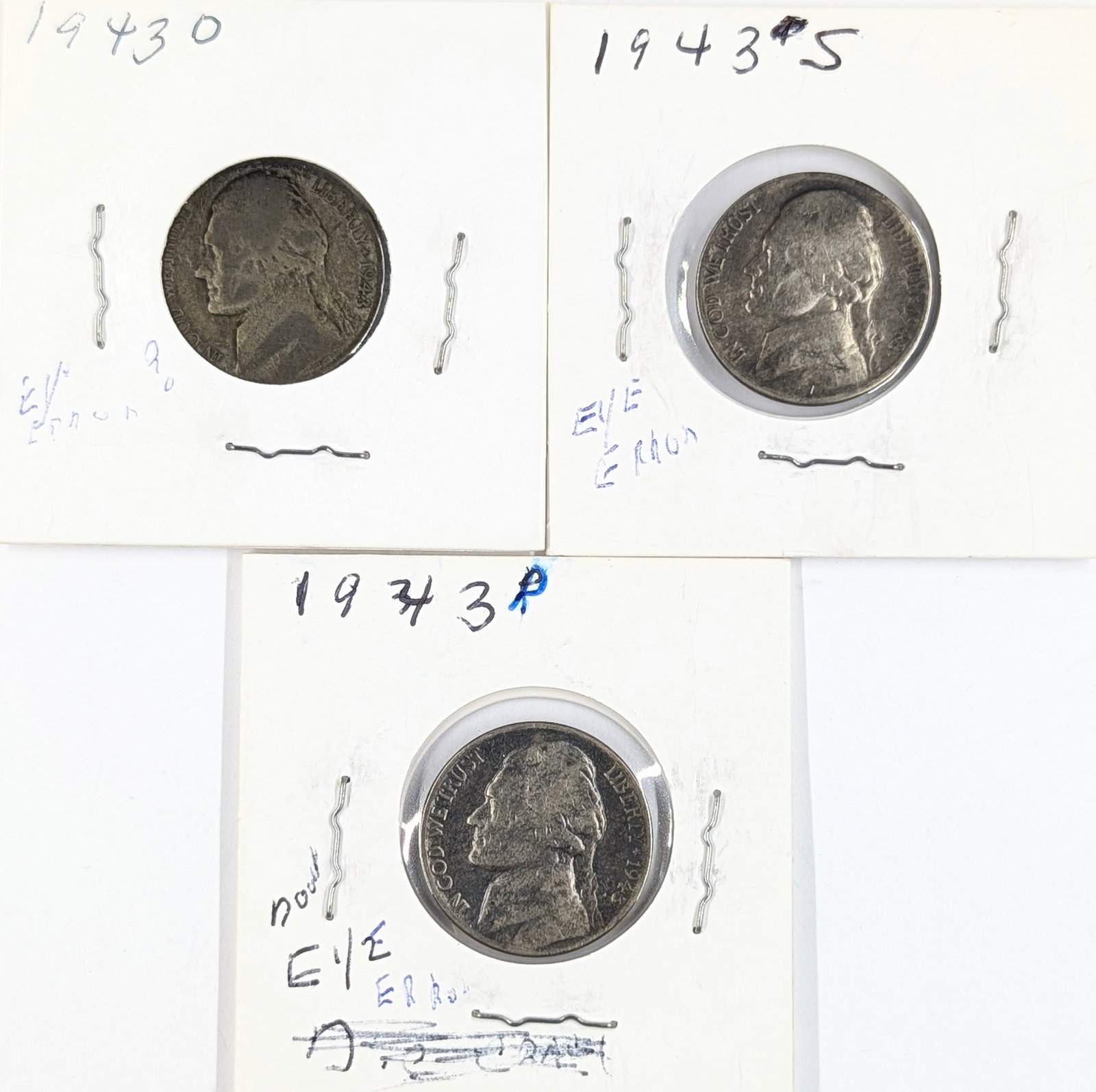 Lot of 3 Silver War Nickels - 1943 P/D/S (1 of 2)
