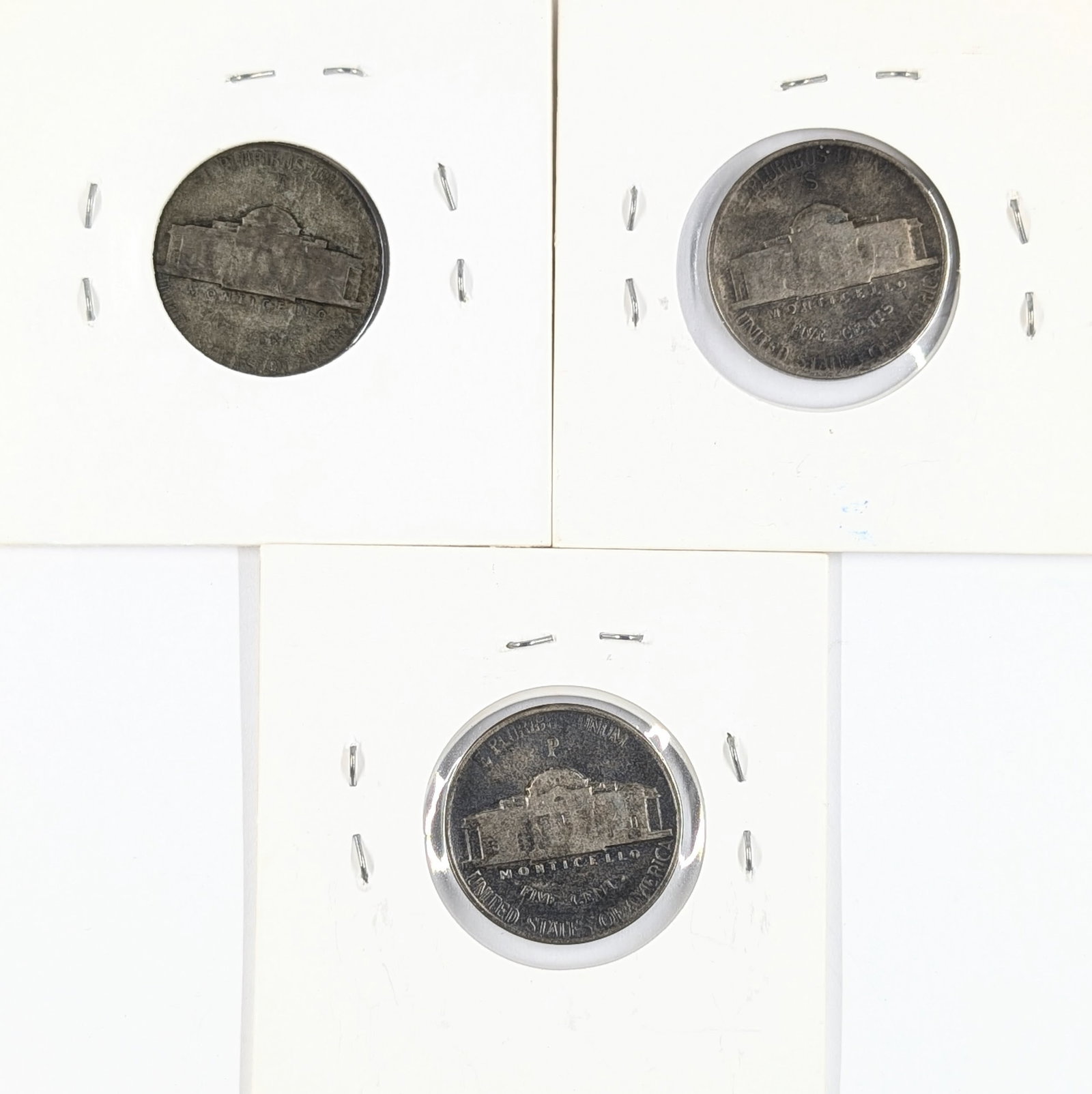 Lot of 3 Silver War Nickels - 1943 P/D/S - 2