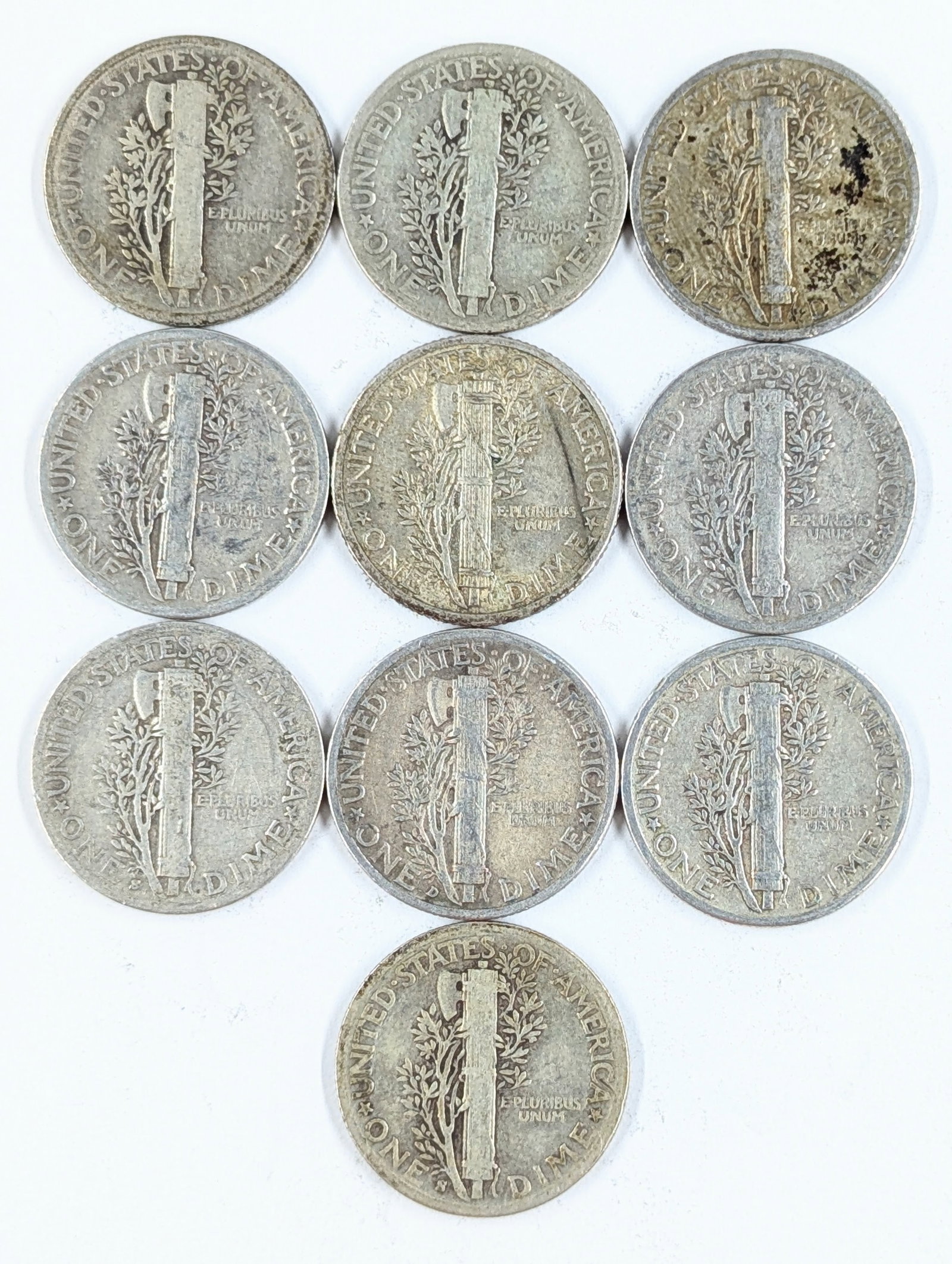 Lot of 10 Silver Mercury Dimes - 1924-1943 - 2