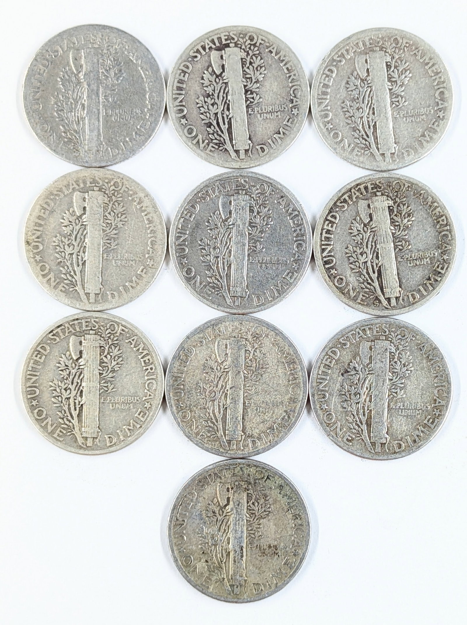 Lot of 10 Silver Mercury Dimes - 1935-1945 - 2