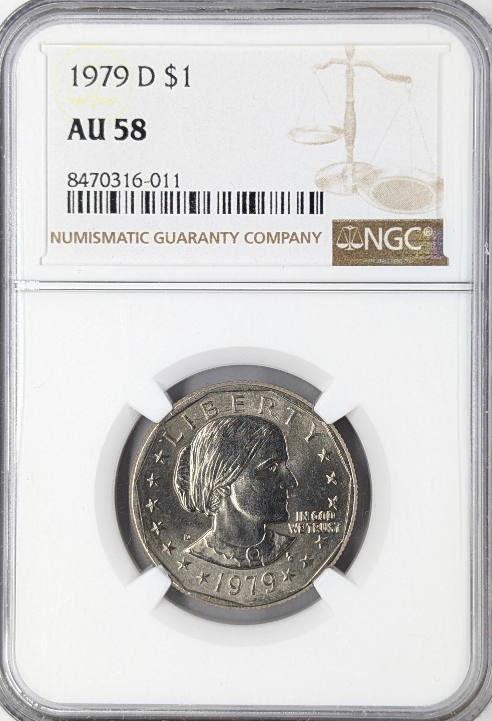 NGC 1979-D AU58 Susan B. Anthony Dollar: Coin