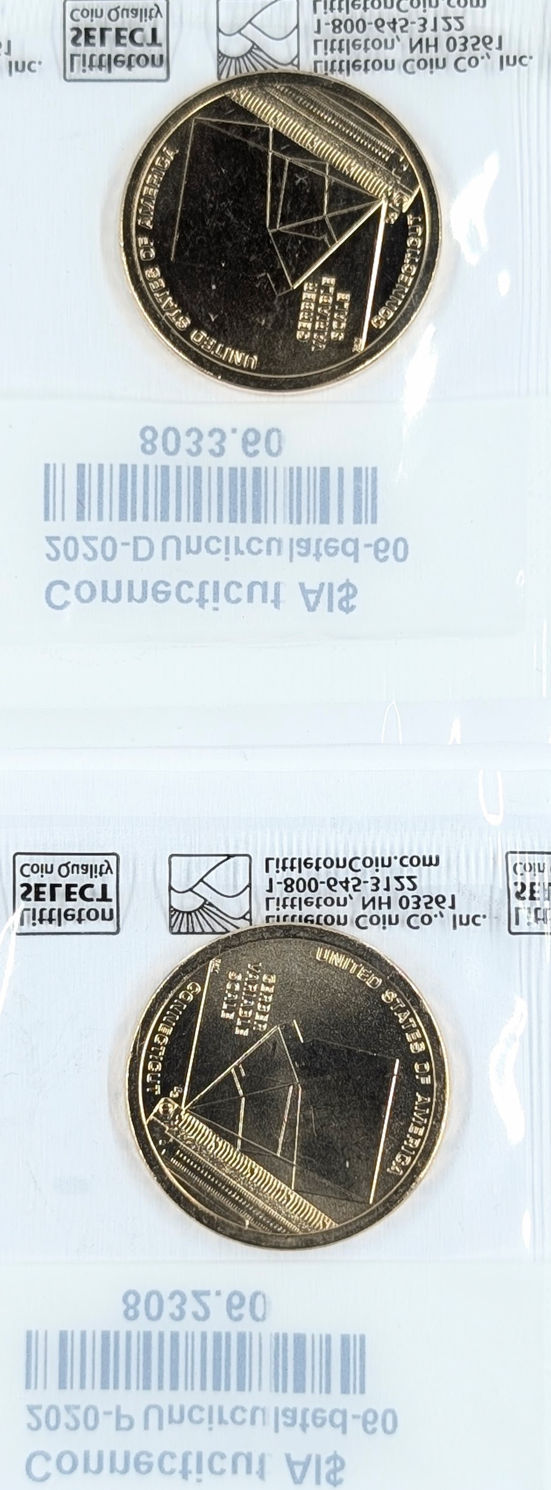 Lot of 2 Uncirculated 2020 P/D American Innovation Dollars - Connecticut - 2