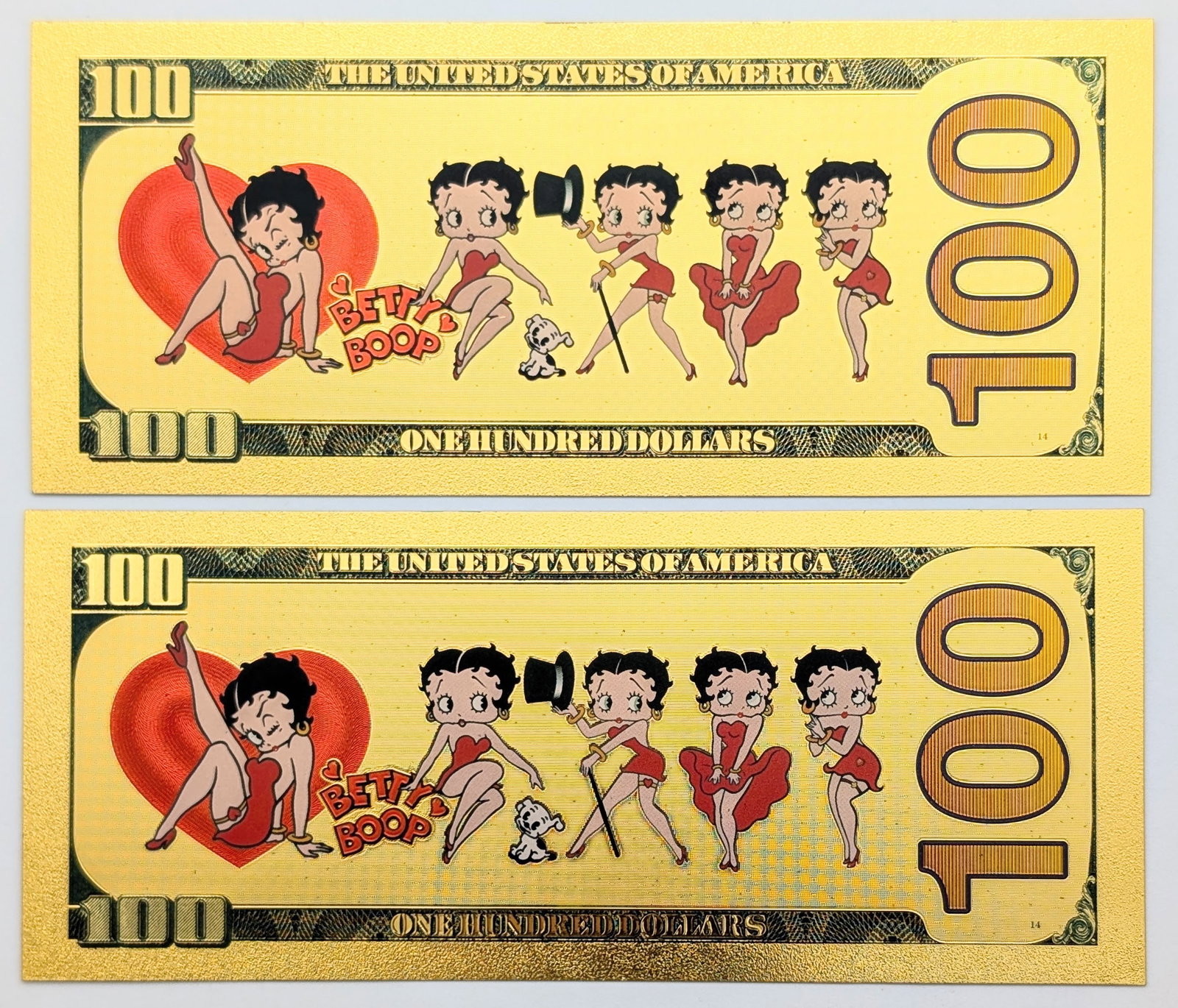 Lot of 2 Betty Boop Gold foil $100 design - 2