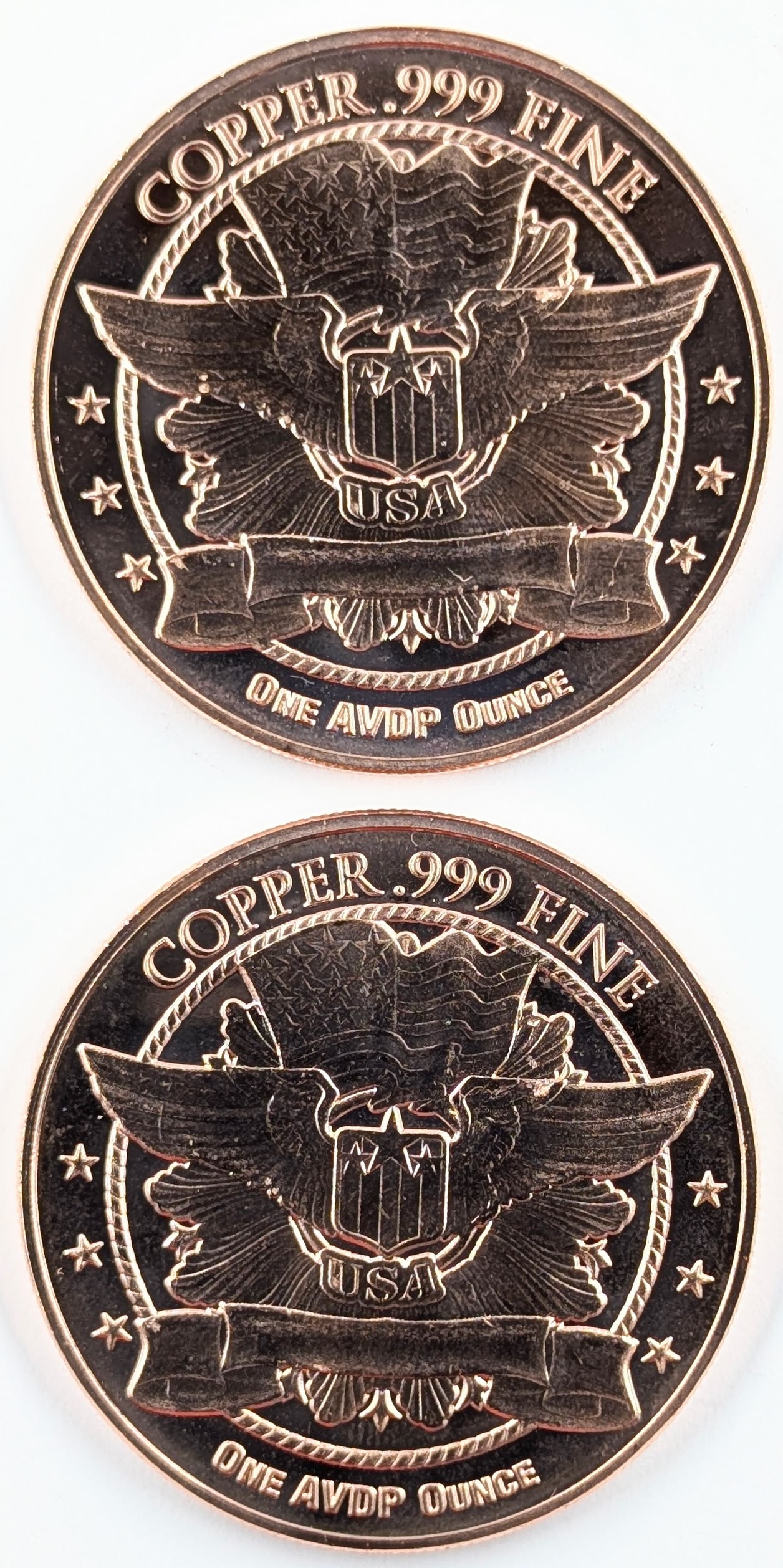 Lot of 2 - 1 Ounce (each) Fine .999 Copper Rounds - Seated Liberty - 2