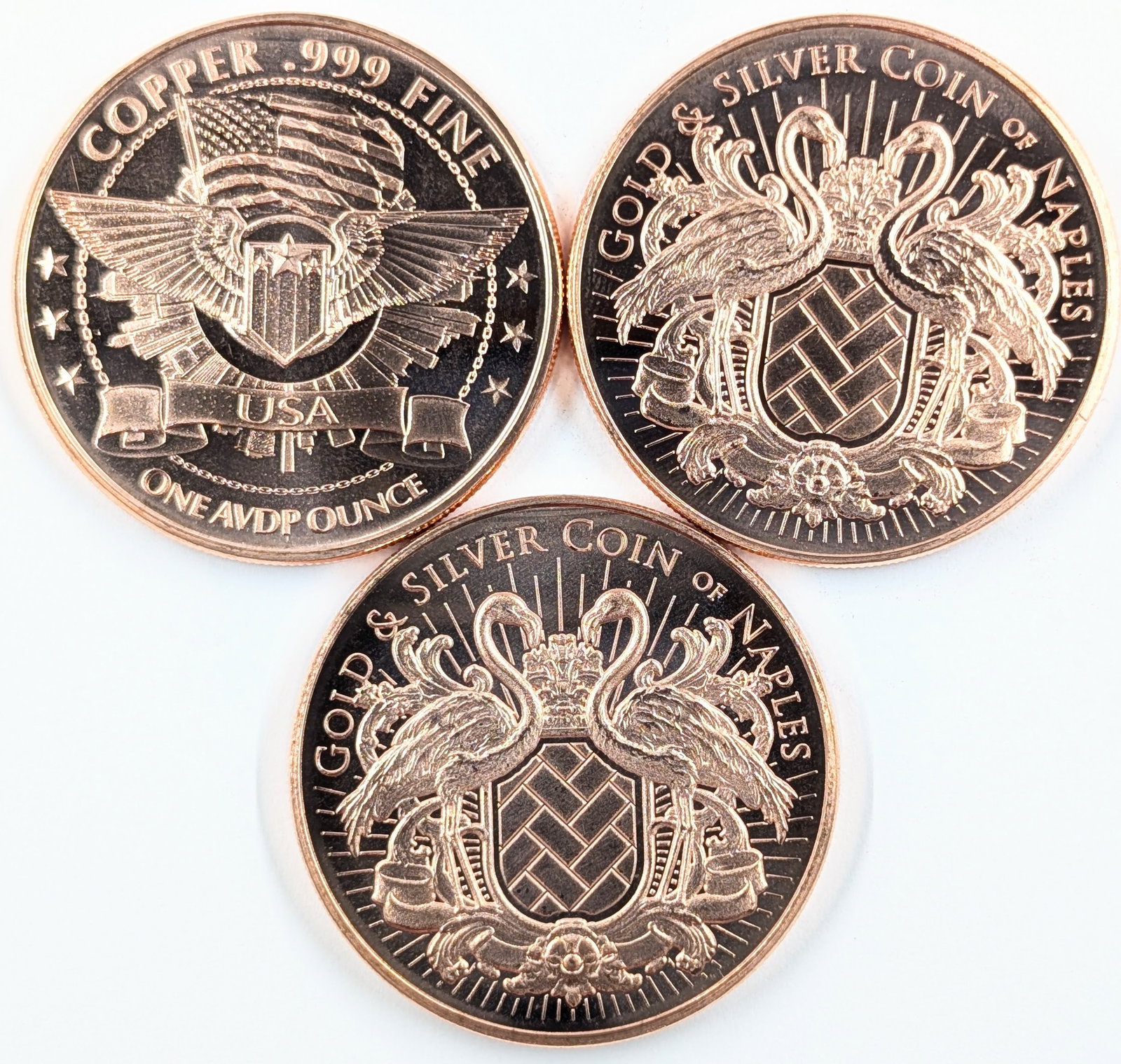 Lot of 3 - 1 Ounce (each) Fine .999 Copper Rounds - Alien, Panther, Gator - 2