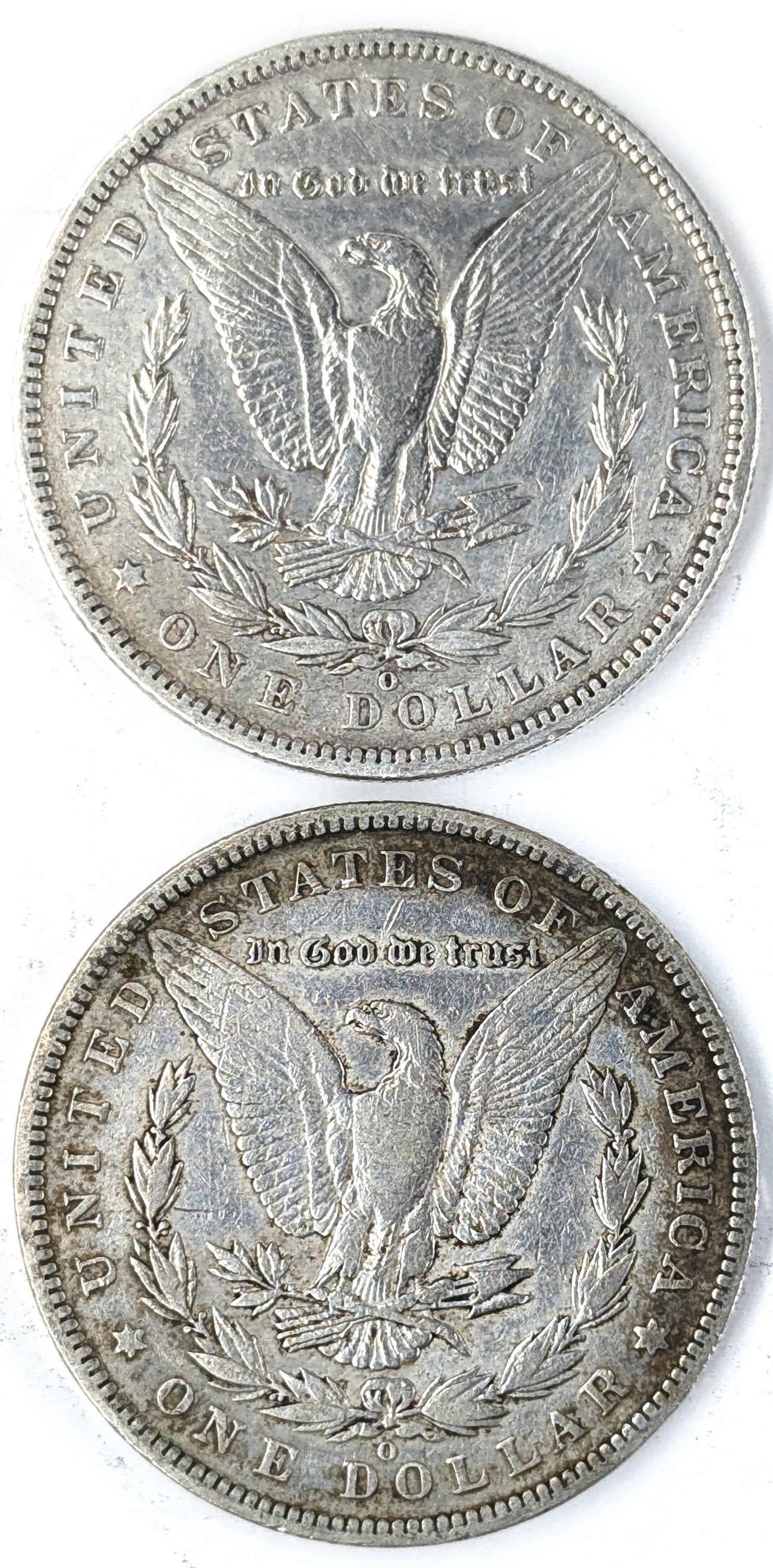 Lot of 2 Morgan Silver Dollars- 1889-O, 1890-O - 2