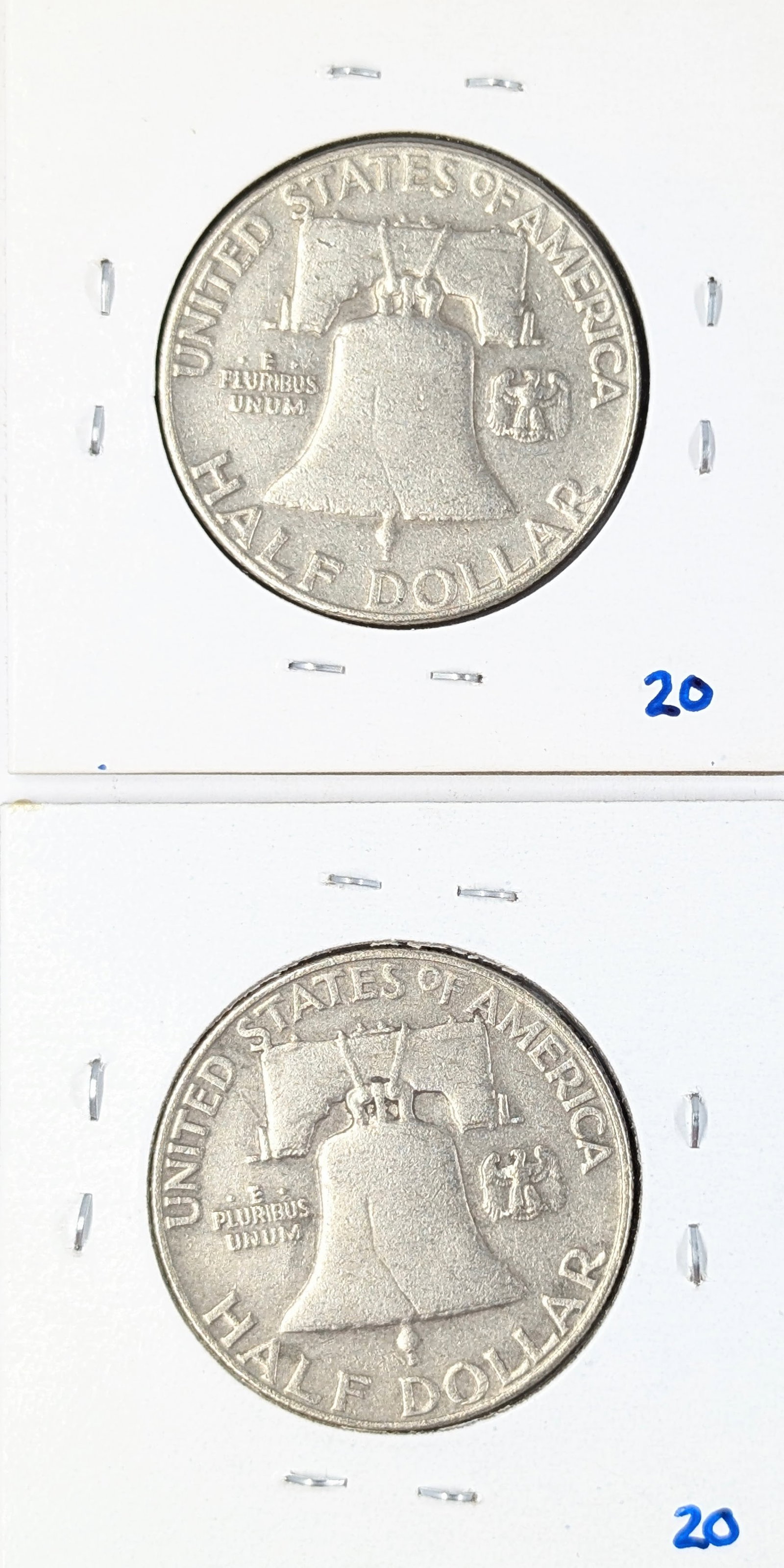 Lot of 2 Silver Franklin Half Dollars- 1959, 1960 - 2