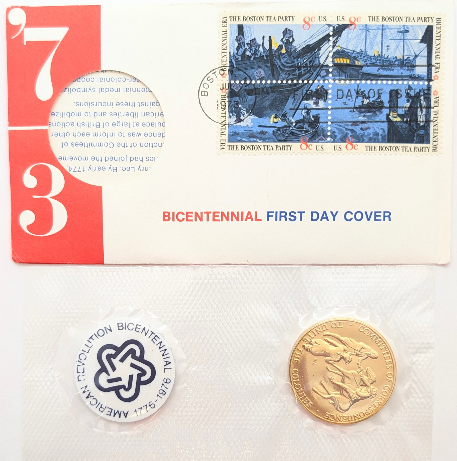 1973 American Revolution Bicentennial Commemorative Medal & Stamp - 2