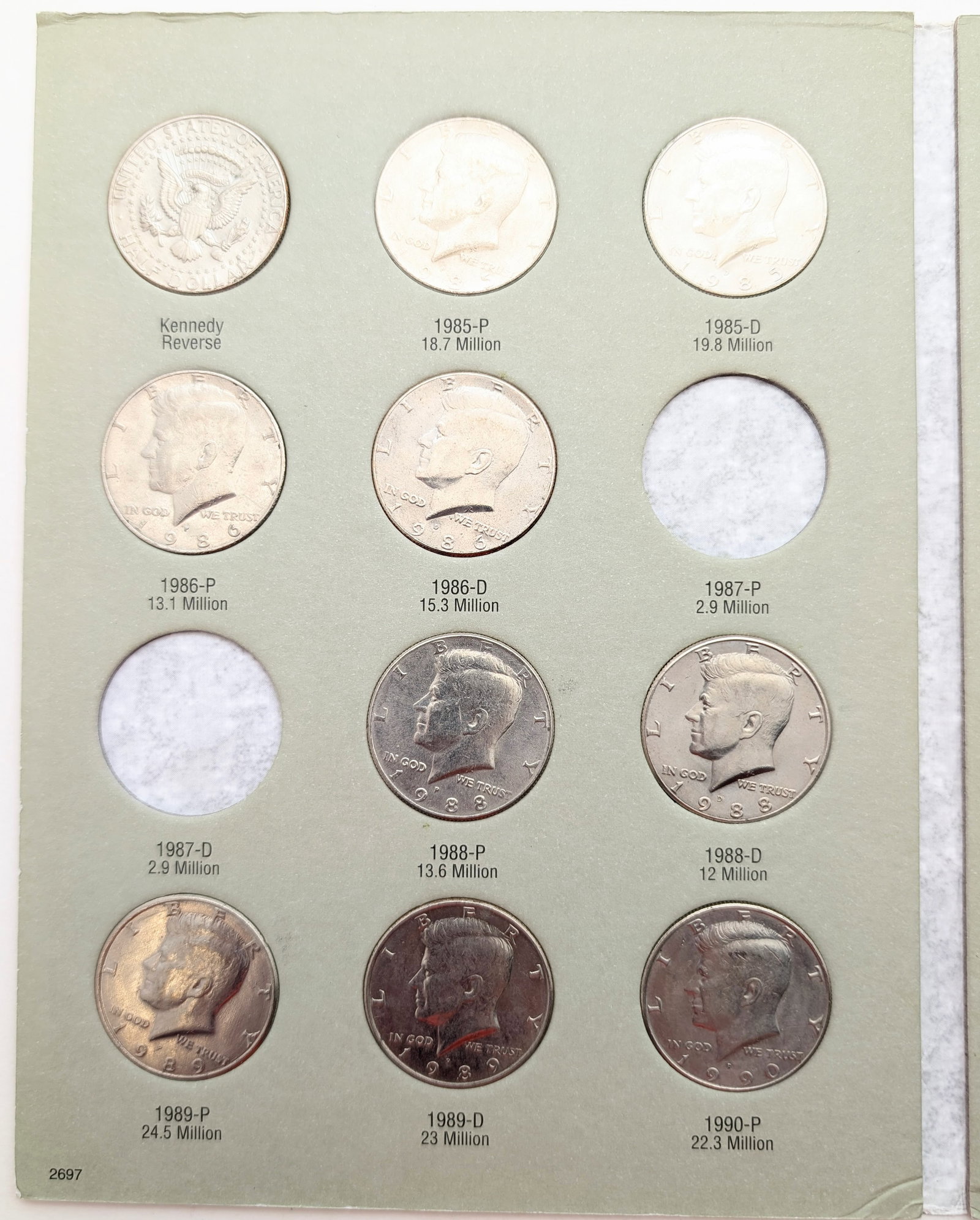 Kennedy Half Dollar 1985-1999 Book w/ 32 Coins - 2