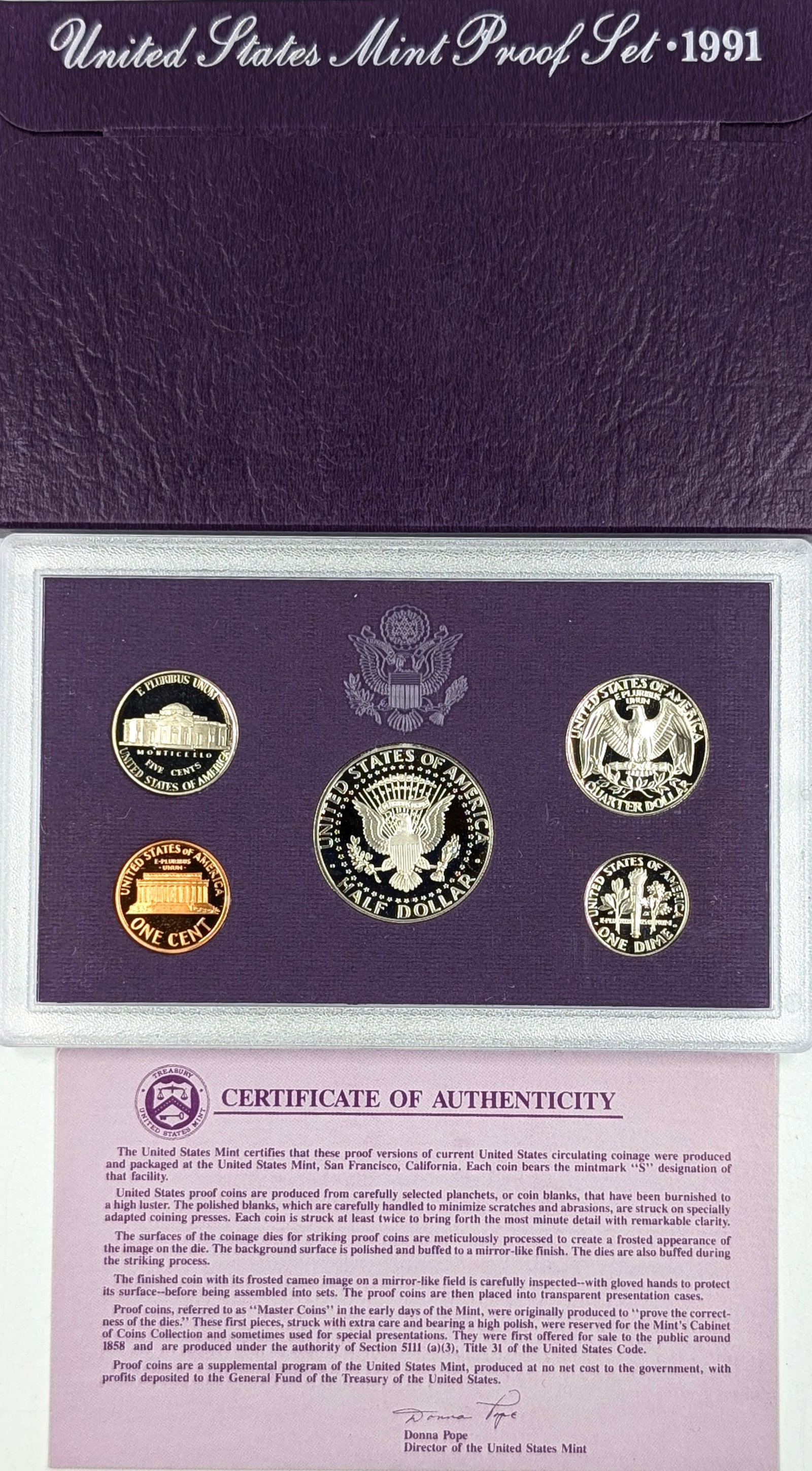 1991 US Mint Proof Set w/ COA - 2