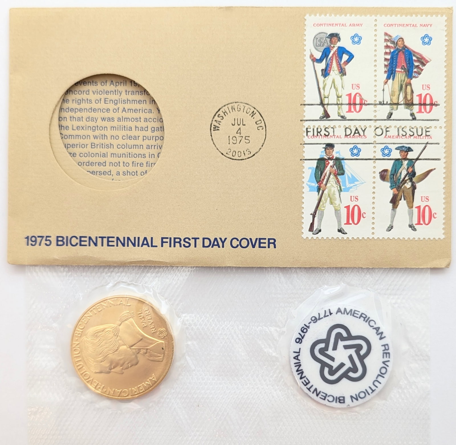 1975 American Revolution Bicentennial Commemorative Medal & Stamp - 2