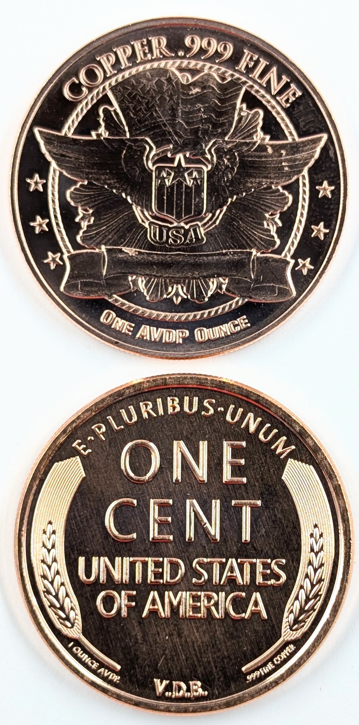 Lot of 2 - 1 Ounce (each) Fine .999 Copper Rounds- Liberty, Lincoln - 2