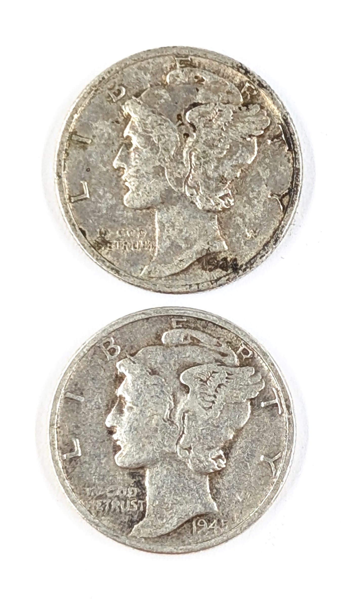 Lot of 2 Silver Mercury Dimes- 1944-D, 1945-D: Silver