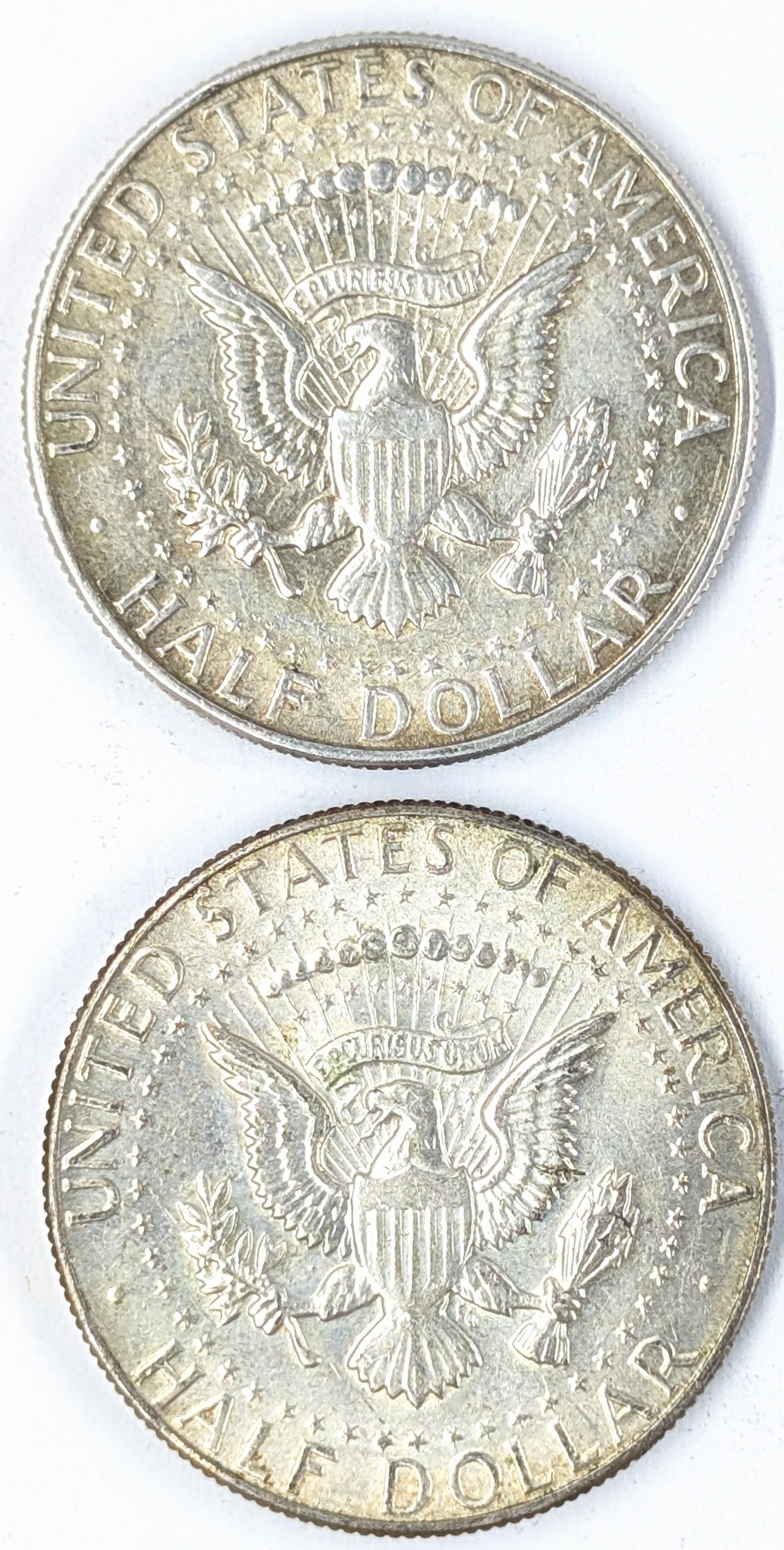 Lot of 2 Silver John F Kennedy Half Dollars - 1967, 1969-D - Some Toning - 2