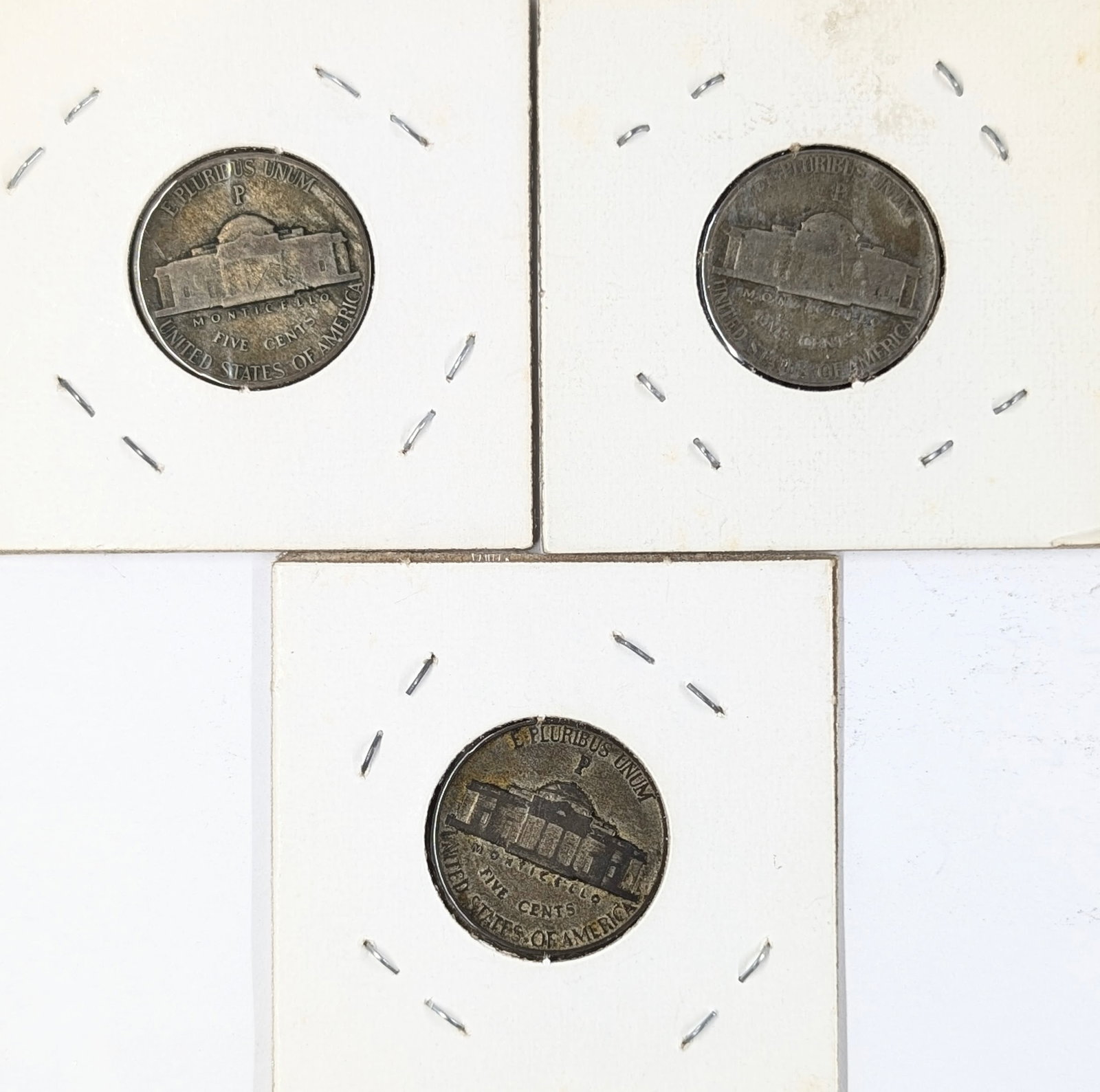 Lot of 3 Silver War Nickels - 1943, 1944, 1945 - 2